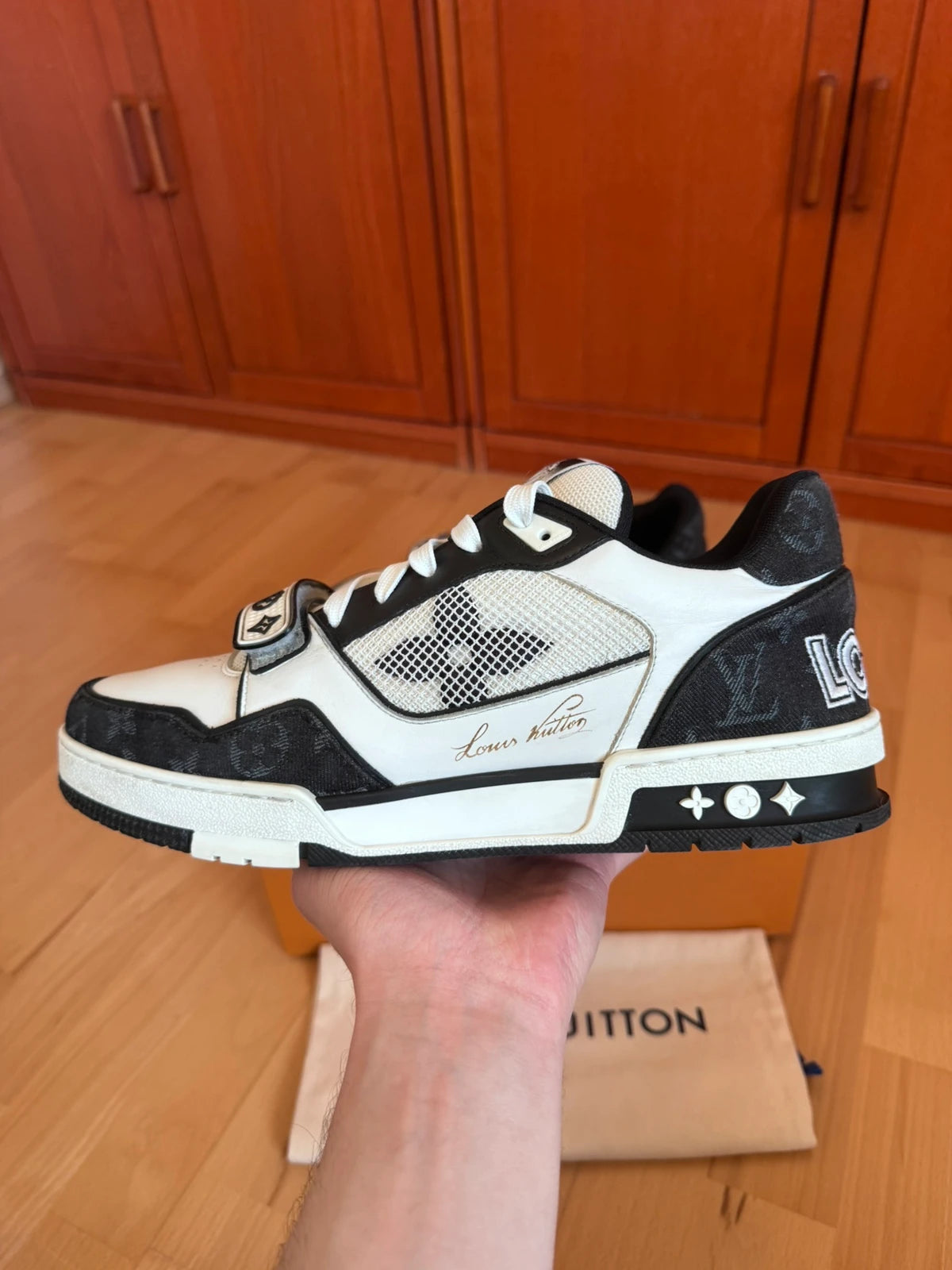 Louis Vuitton LV Trainer Black Denim Velcro Strap