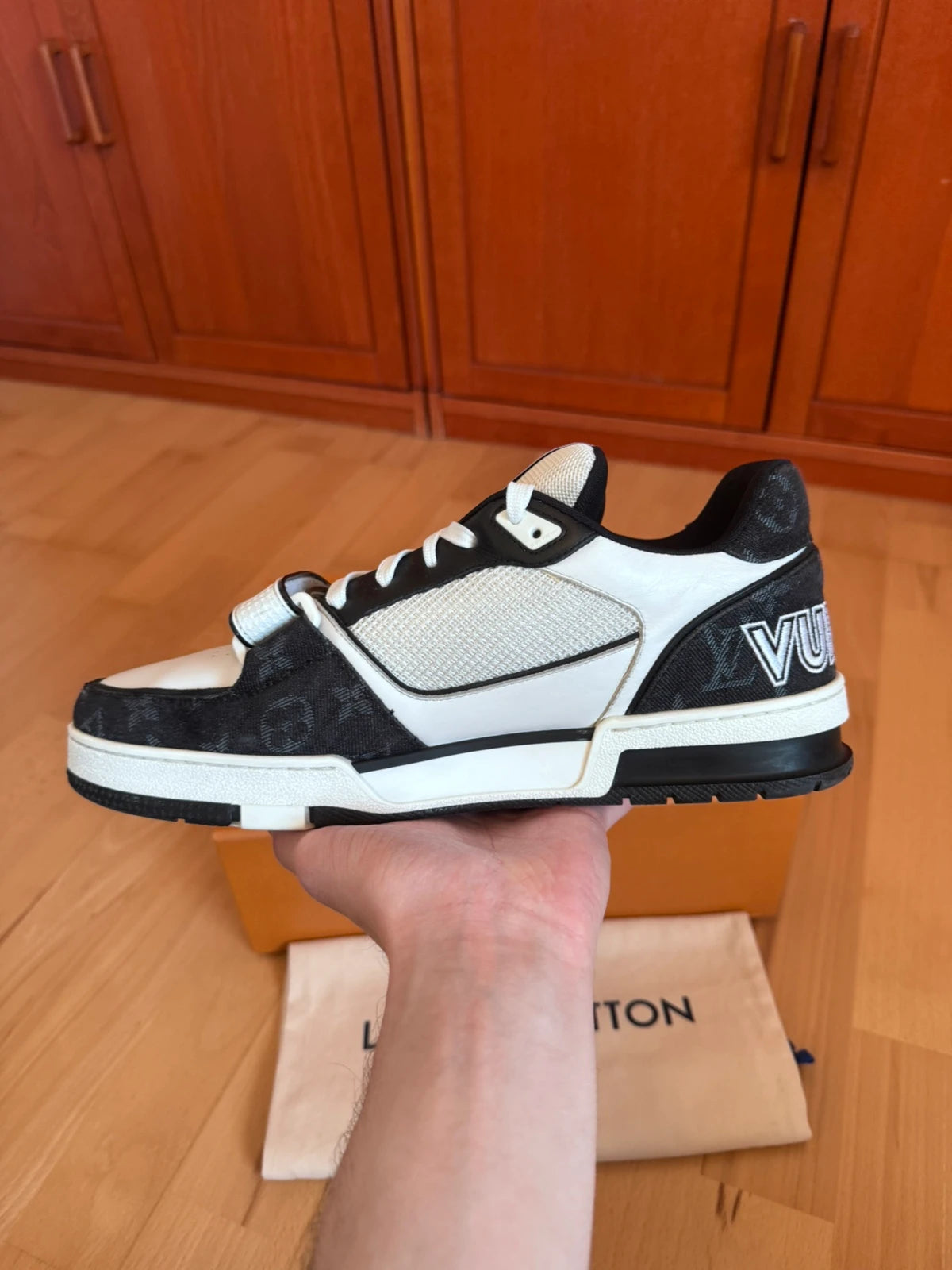 Louis Vuitton LV Trainer Black Denim Velcro Strap