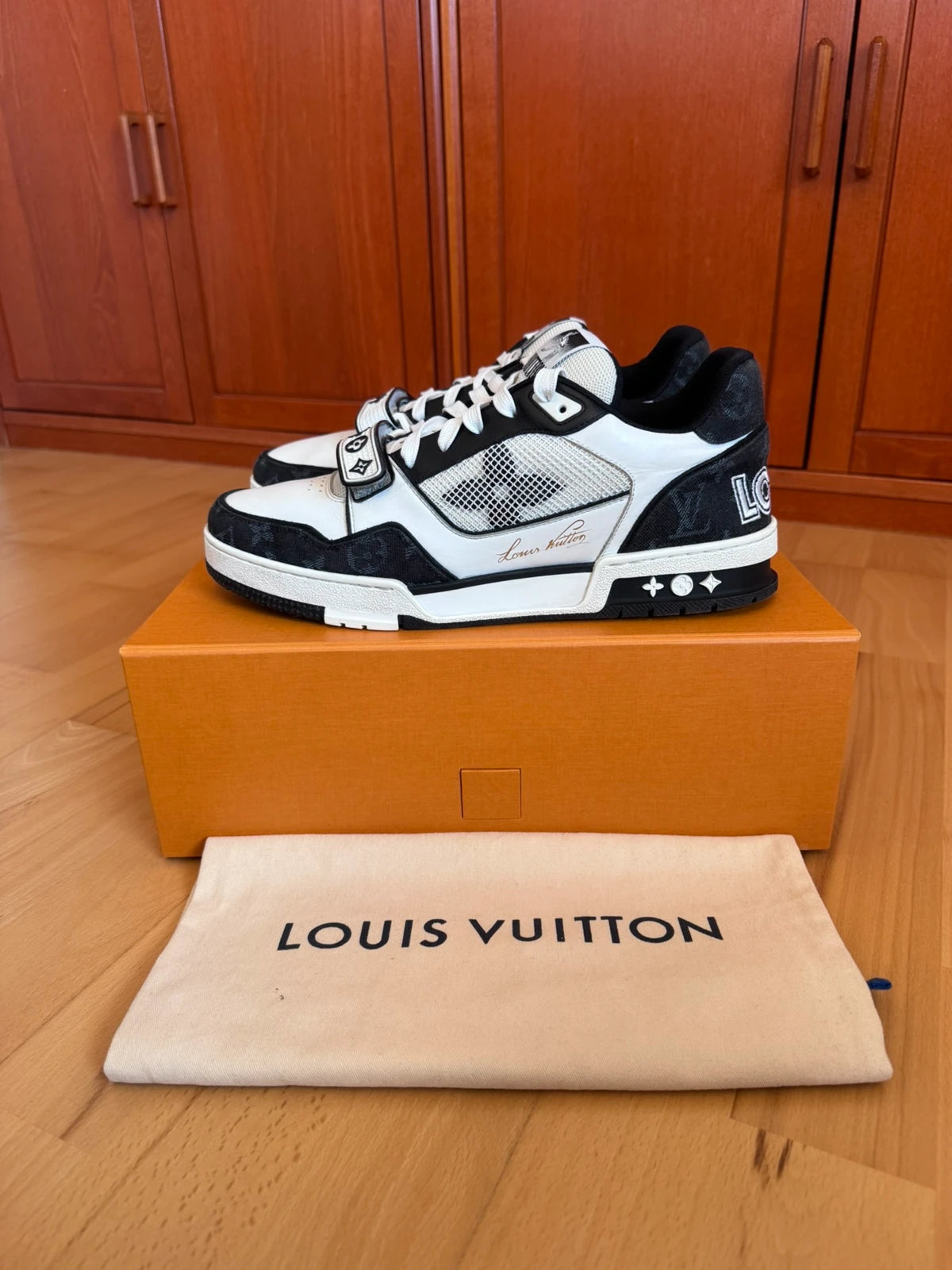 Louis Vuitton LV Trainer Black Denim Velcro Strap