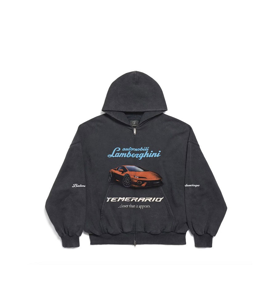 Balenciaga X Lamborghini Zip-Up Hoodie Faded Black