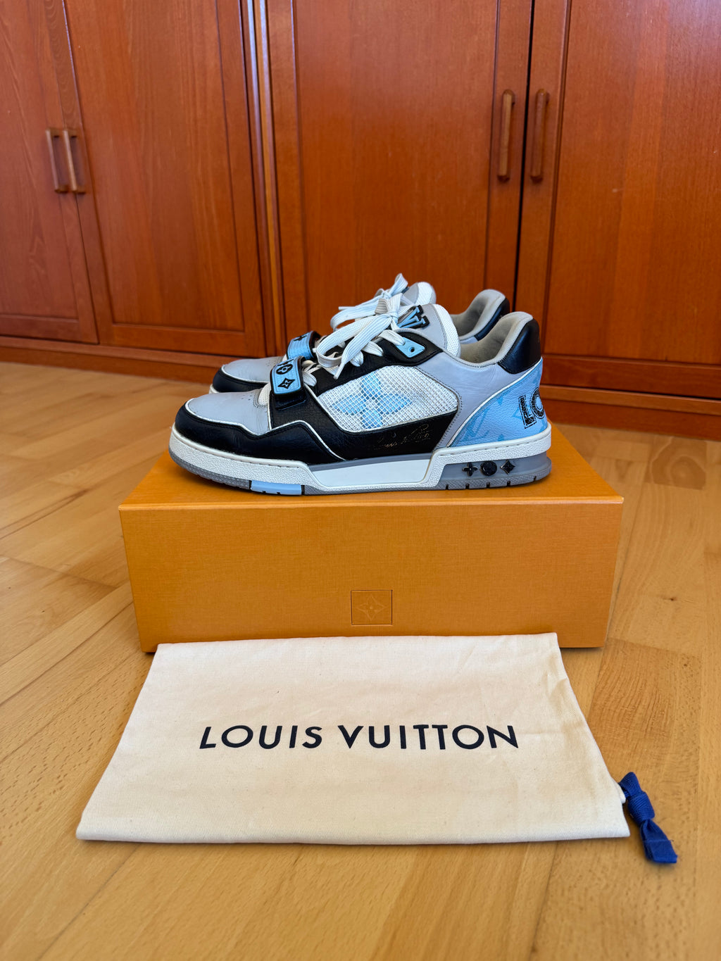 Louis Vuitton LV Trainer Velcro Strap Black Blue Grey