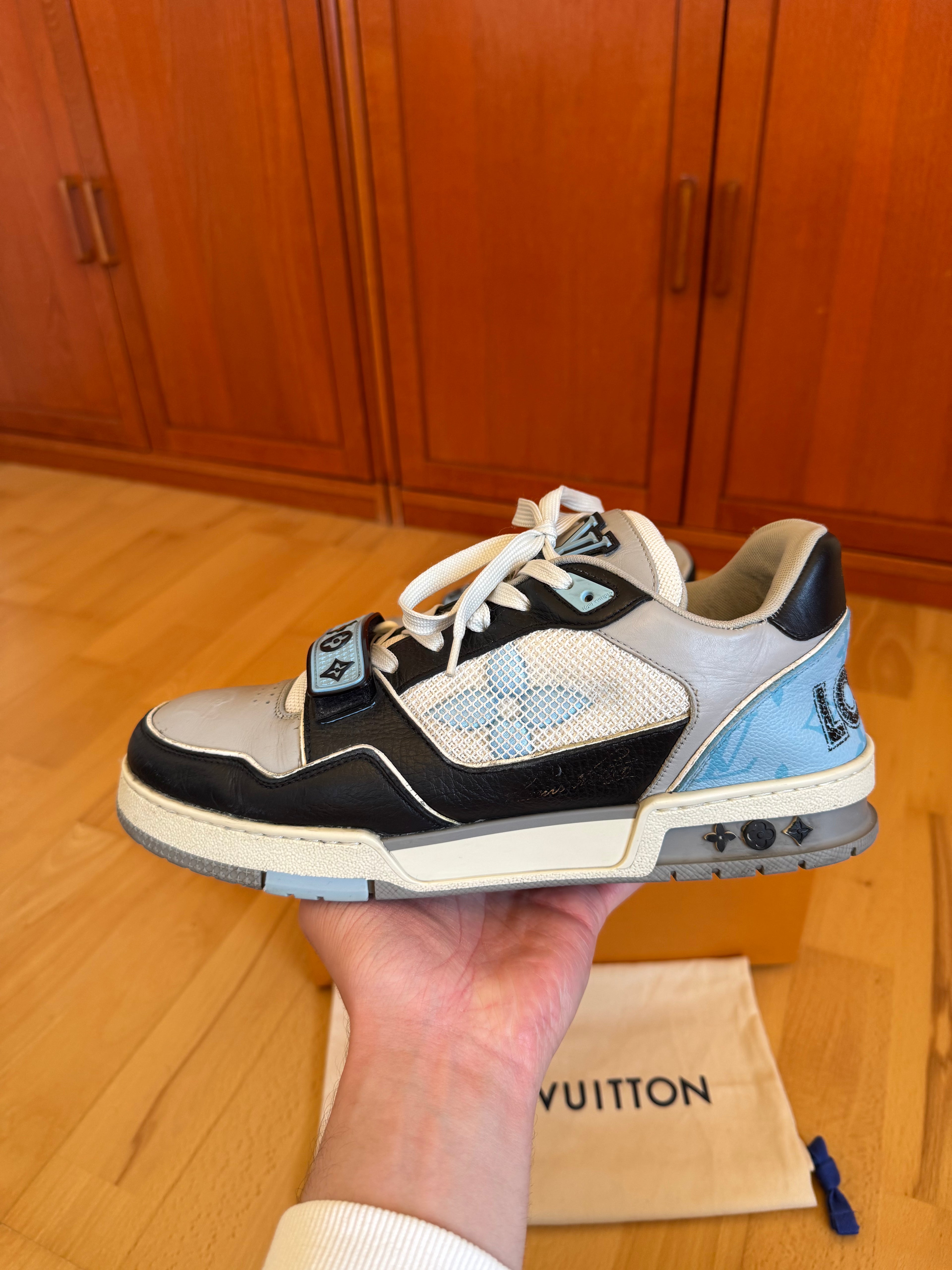 Louis Vuitton LV Trainer Velcro Strap Black Blue Grey