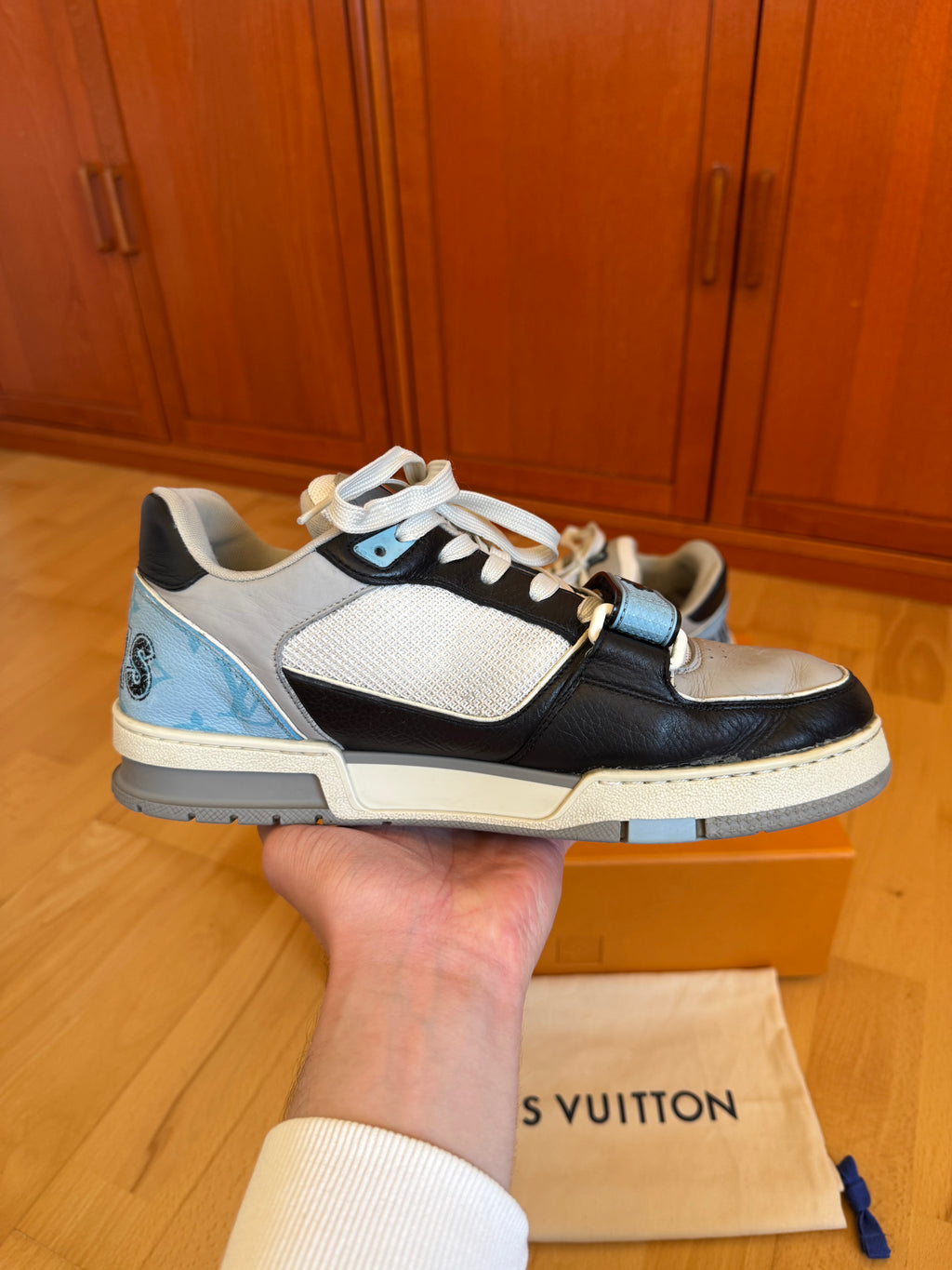 Louis Vuitton LV Trainer Velcro Strap Black Blue Grey