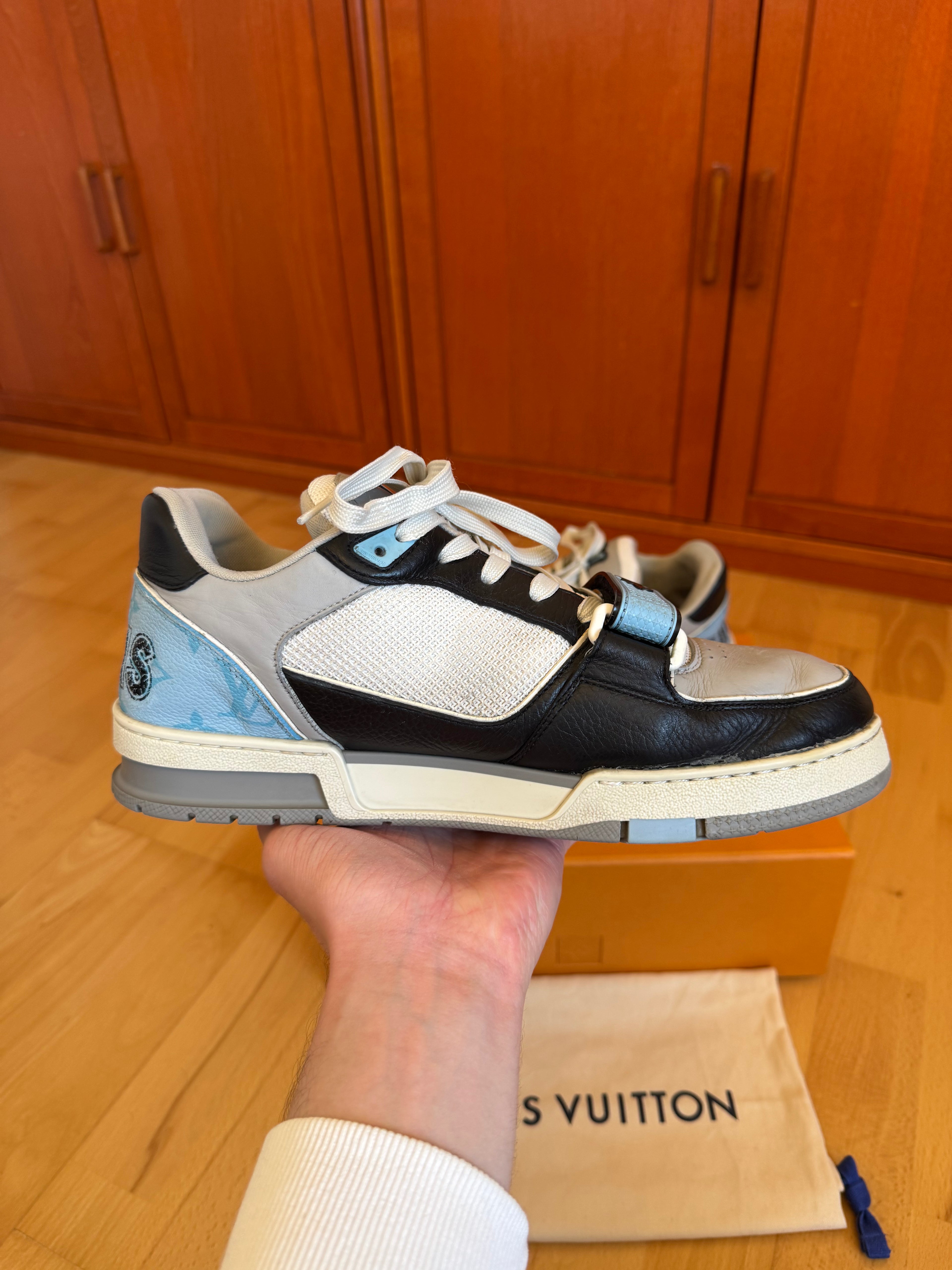 Louis Vuitton LV Trainer Velcro Strap Black Blue Grey