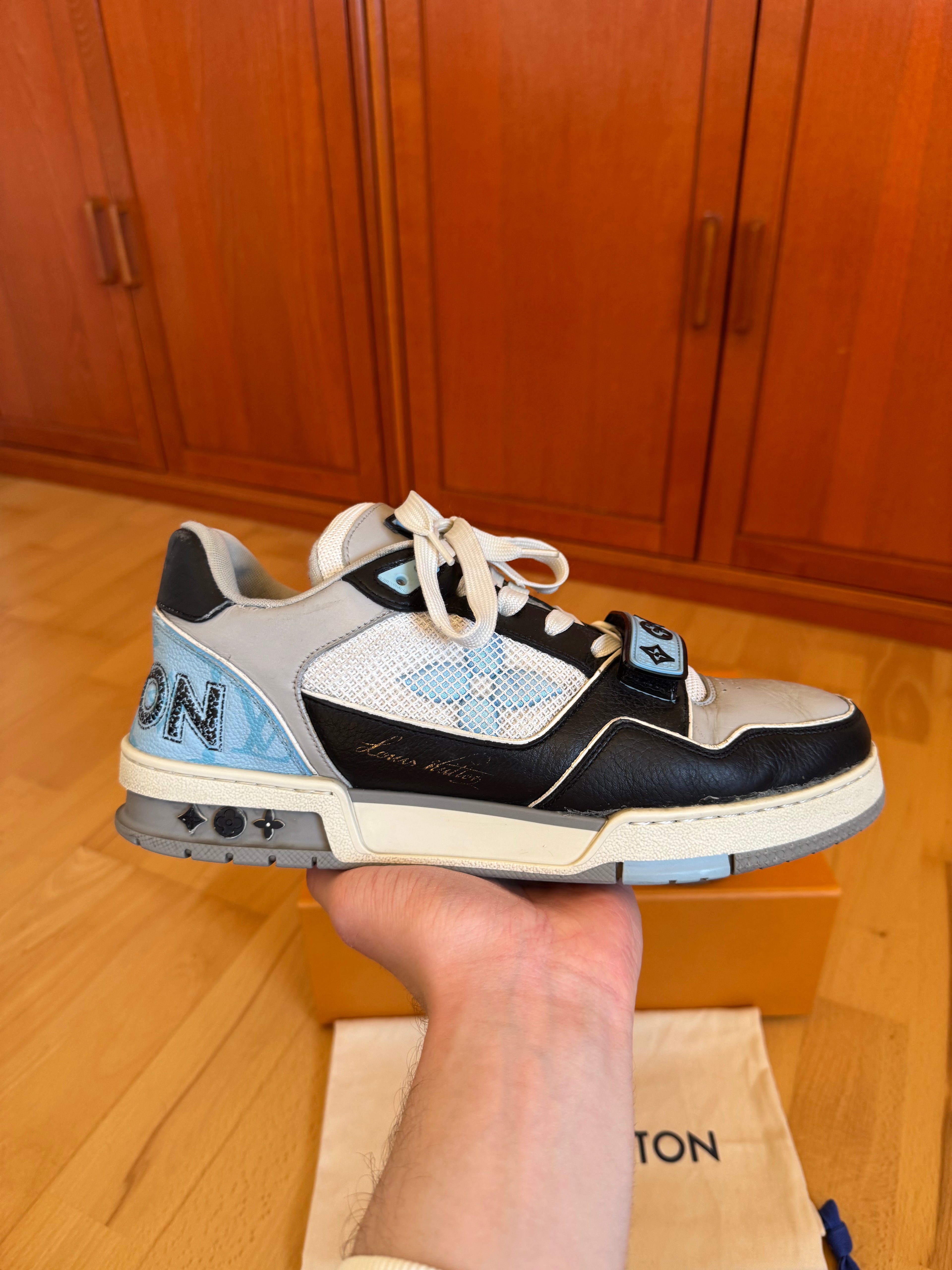 Louis Vuitton LV Trainer Velcro Strap Black Blue Grey