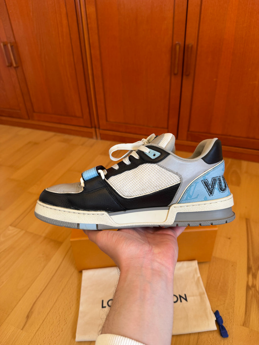 Louis Vuitton LV Trainer Velcro Strap Black Blue Grey