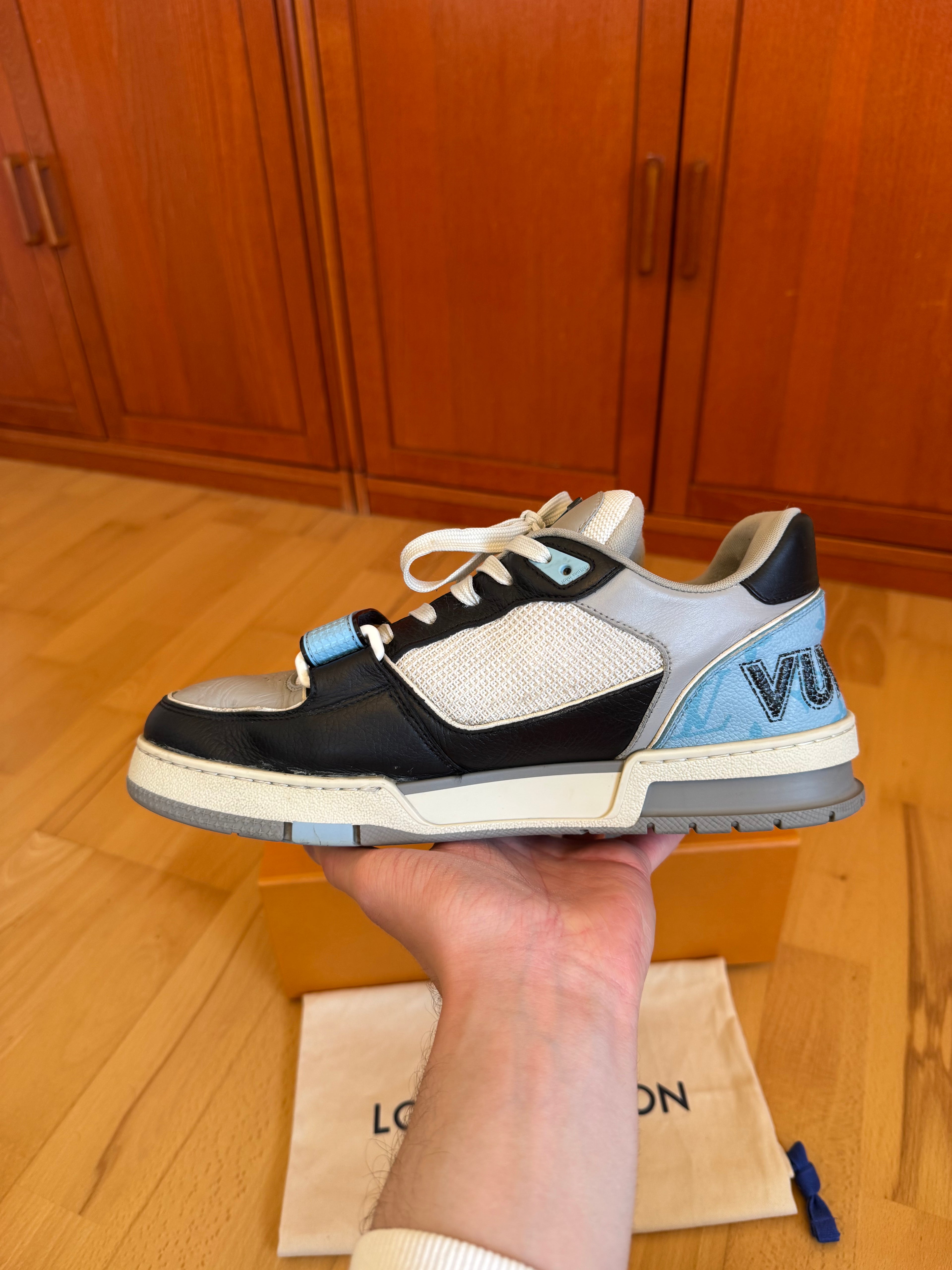 Louis Vuitton LV Trainer Velcro Strap Black Blue Grey
