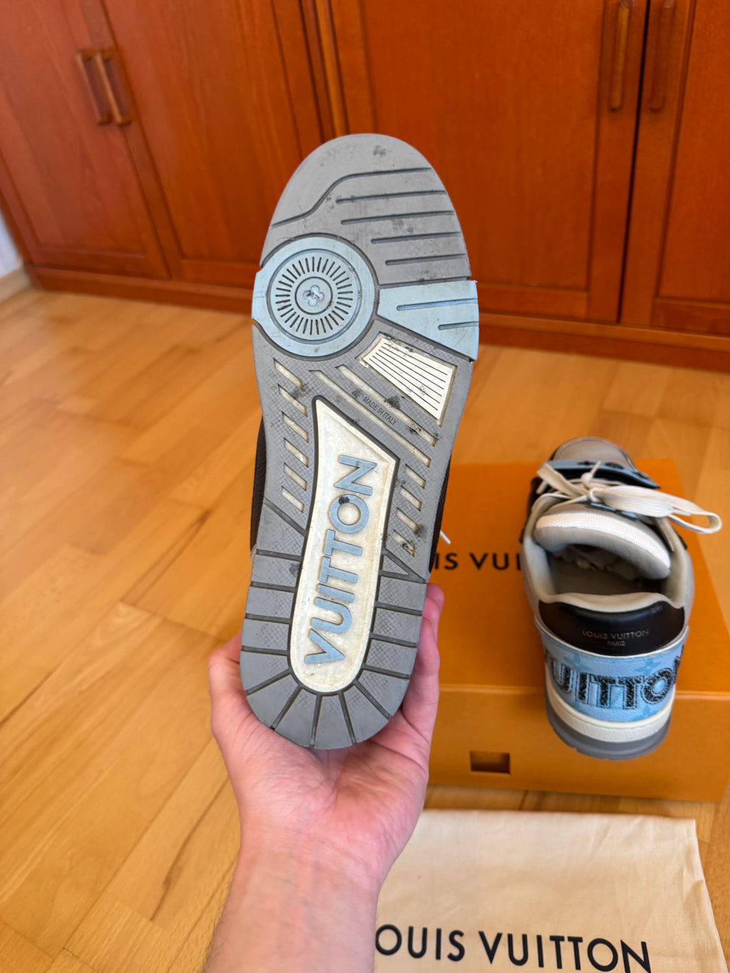 Louis Vuitton LV Trainer Velcro Strap Black Blue Grey