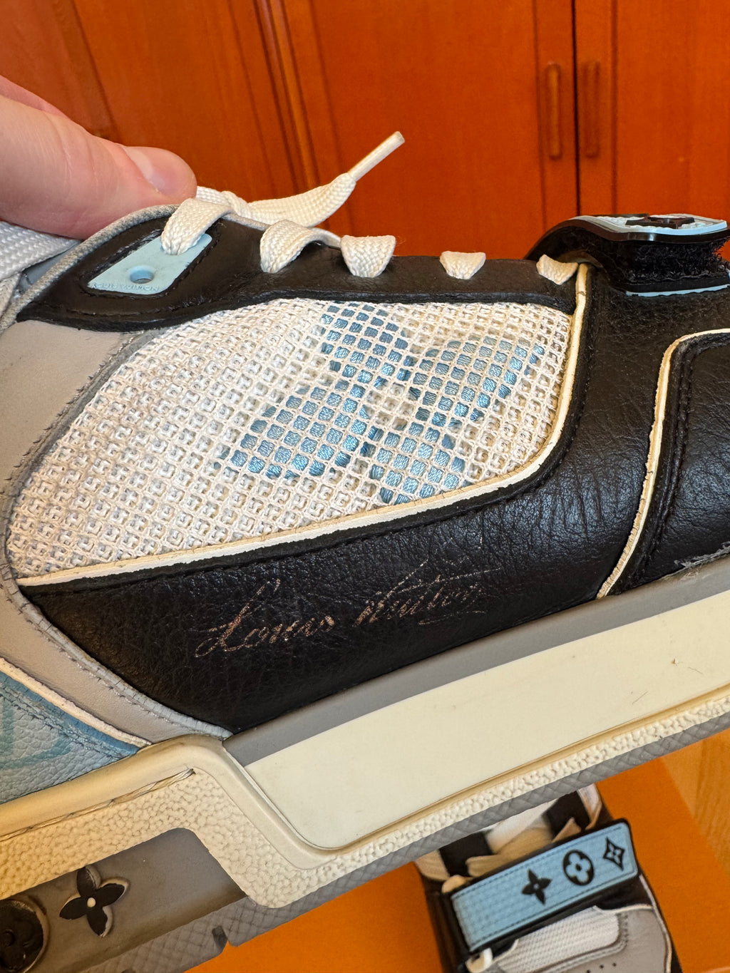Louis Vuitton LV Trainer Velcro Strap Black Blue Grey