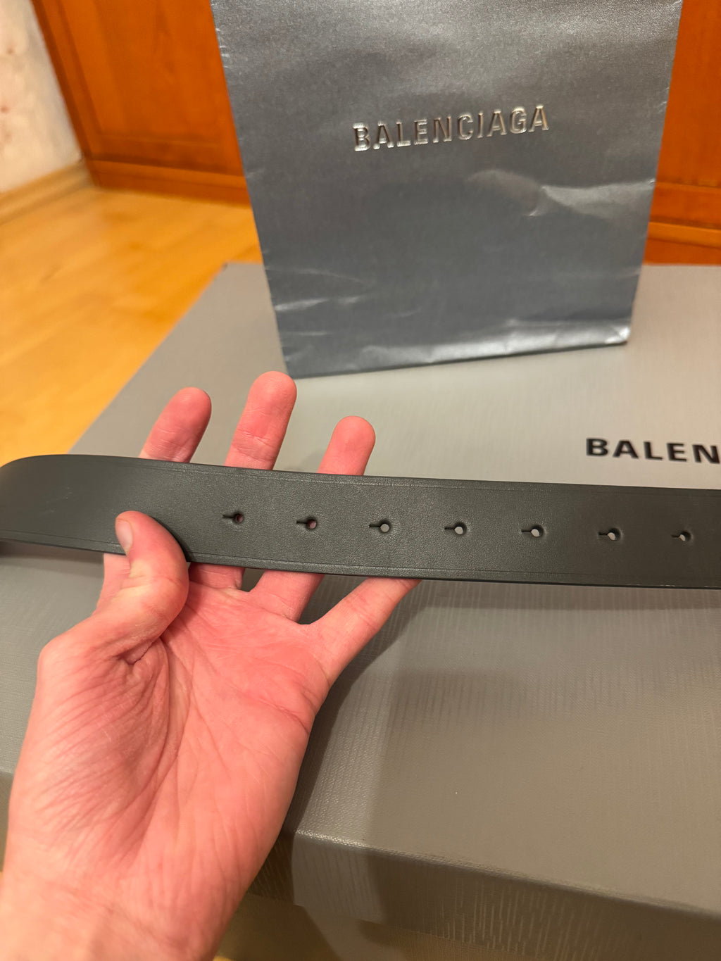 Balenciaga BB Logo Leather Belt Fossil Grey