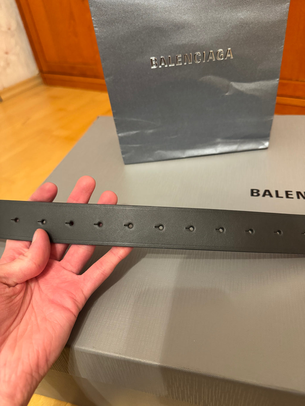 Balenciaga BB Logo Leather Belt Fossil Grey