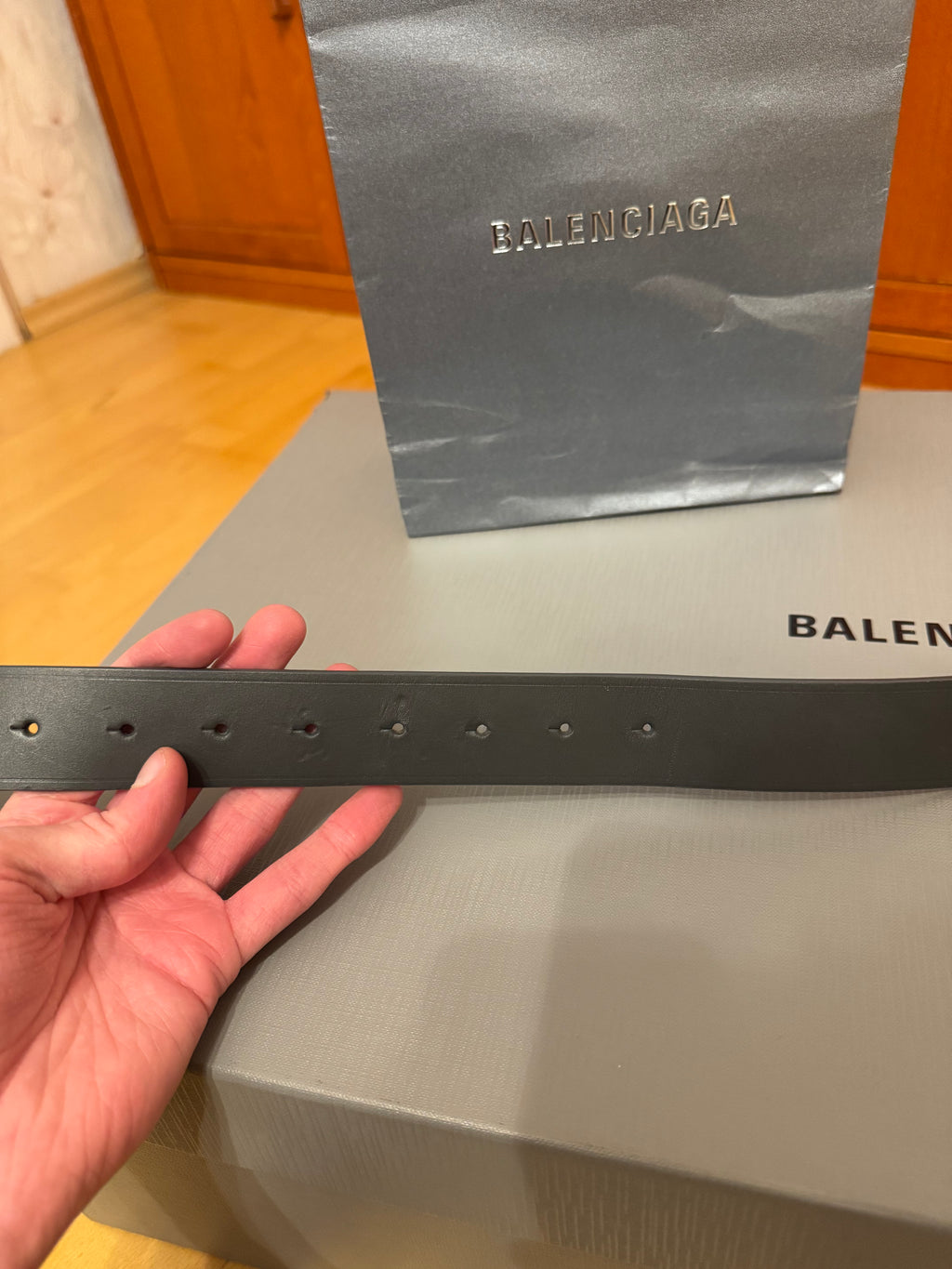 Balenciaga BB Logo Leather Belt Fossil Grey