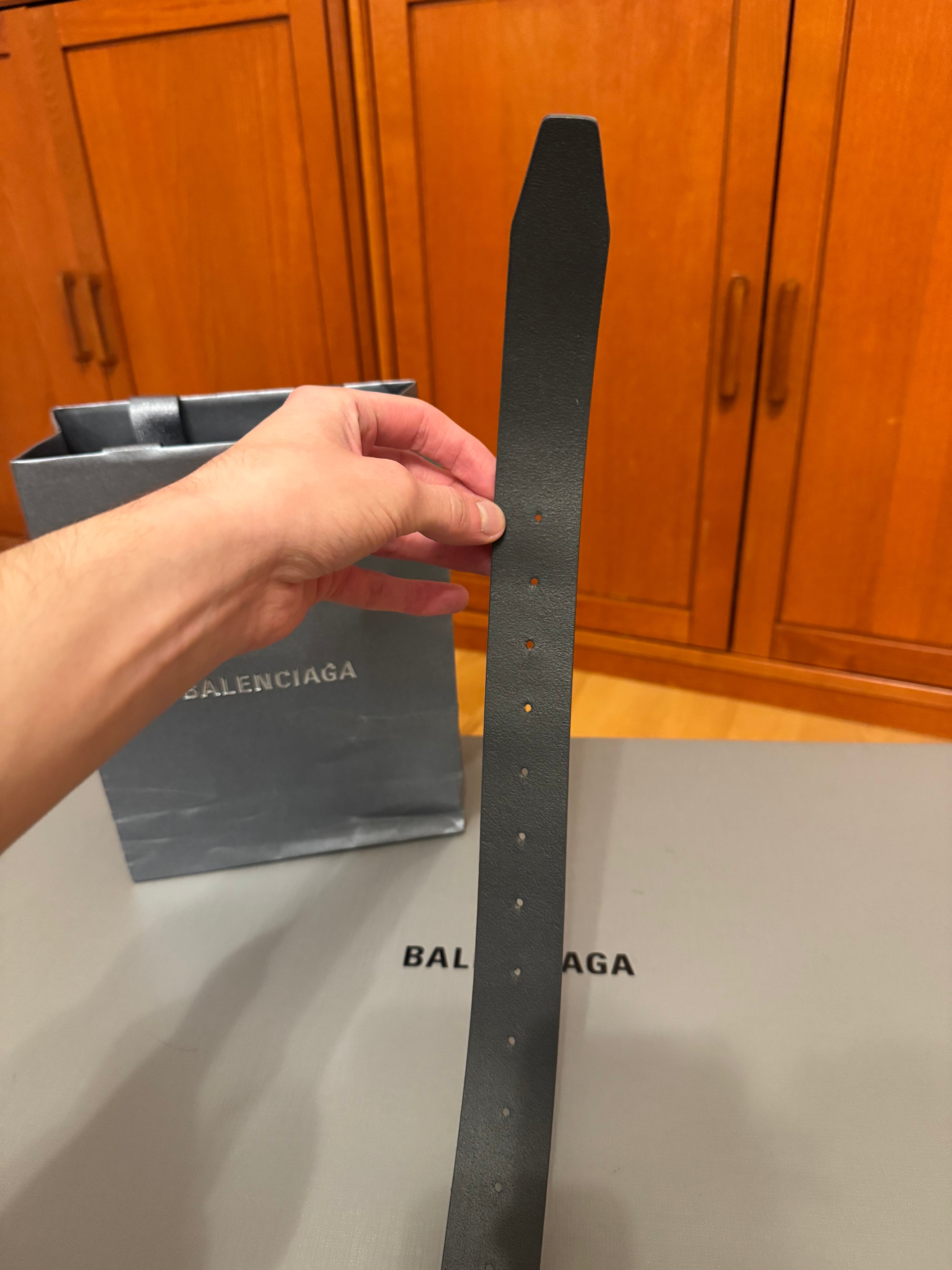Balenciaga BB Logo Leather Belt Fossil Grey