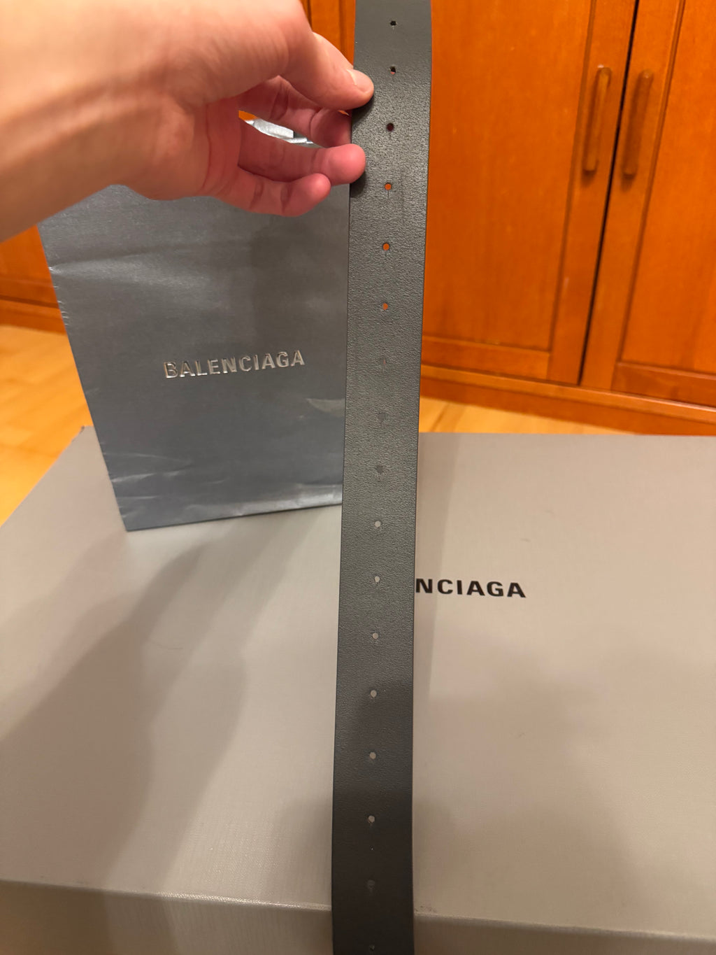 Balenciaga BB Logo Leather Belt Fossil Grey