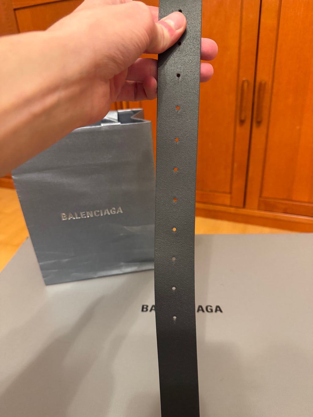 Balenciaga BB Logo Leather Belt Fossil Grey