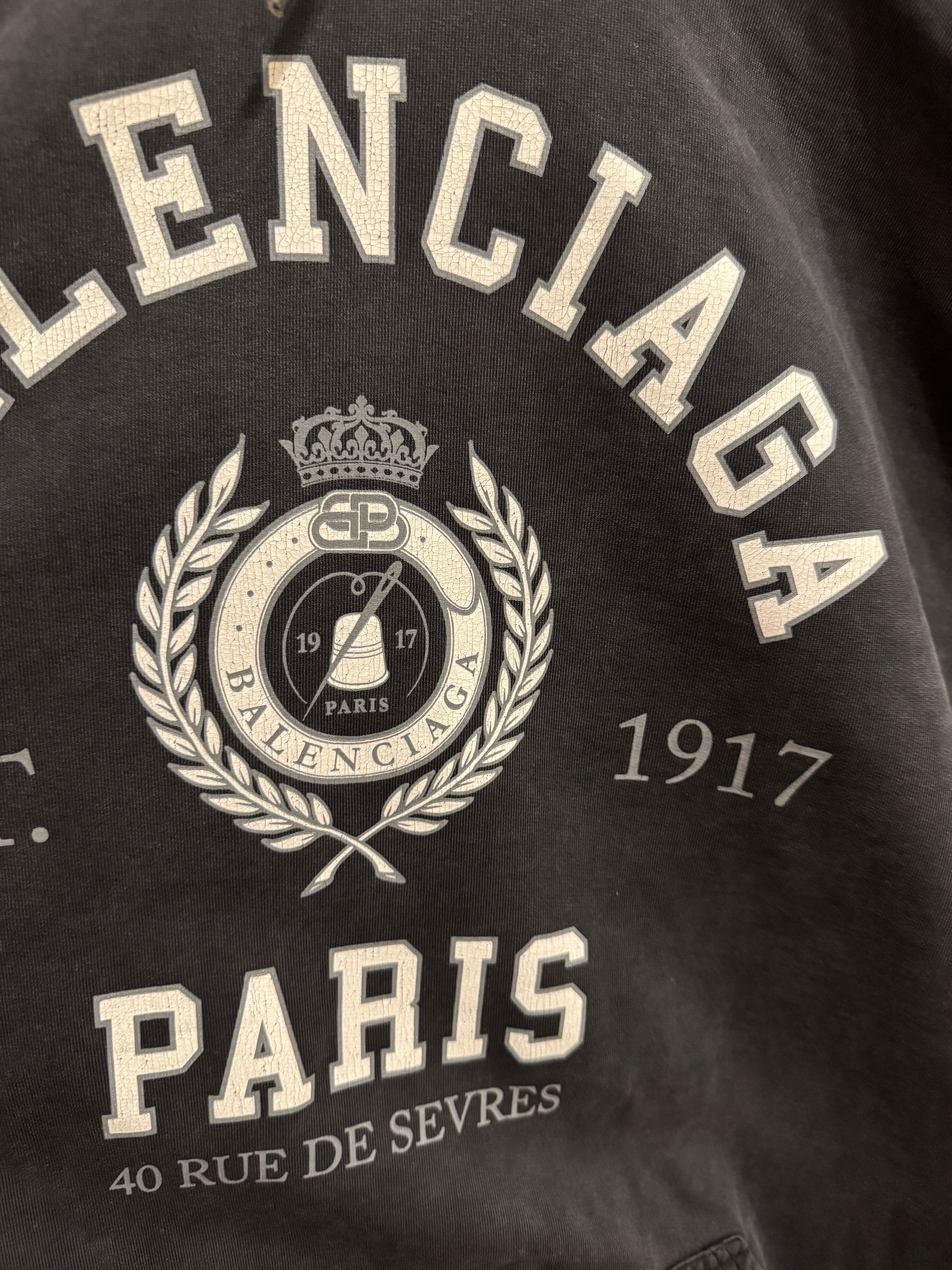 Balenciaga College 1917 Washed Grey Hoodie