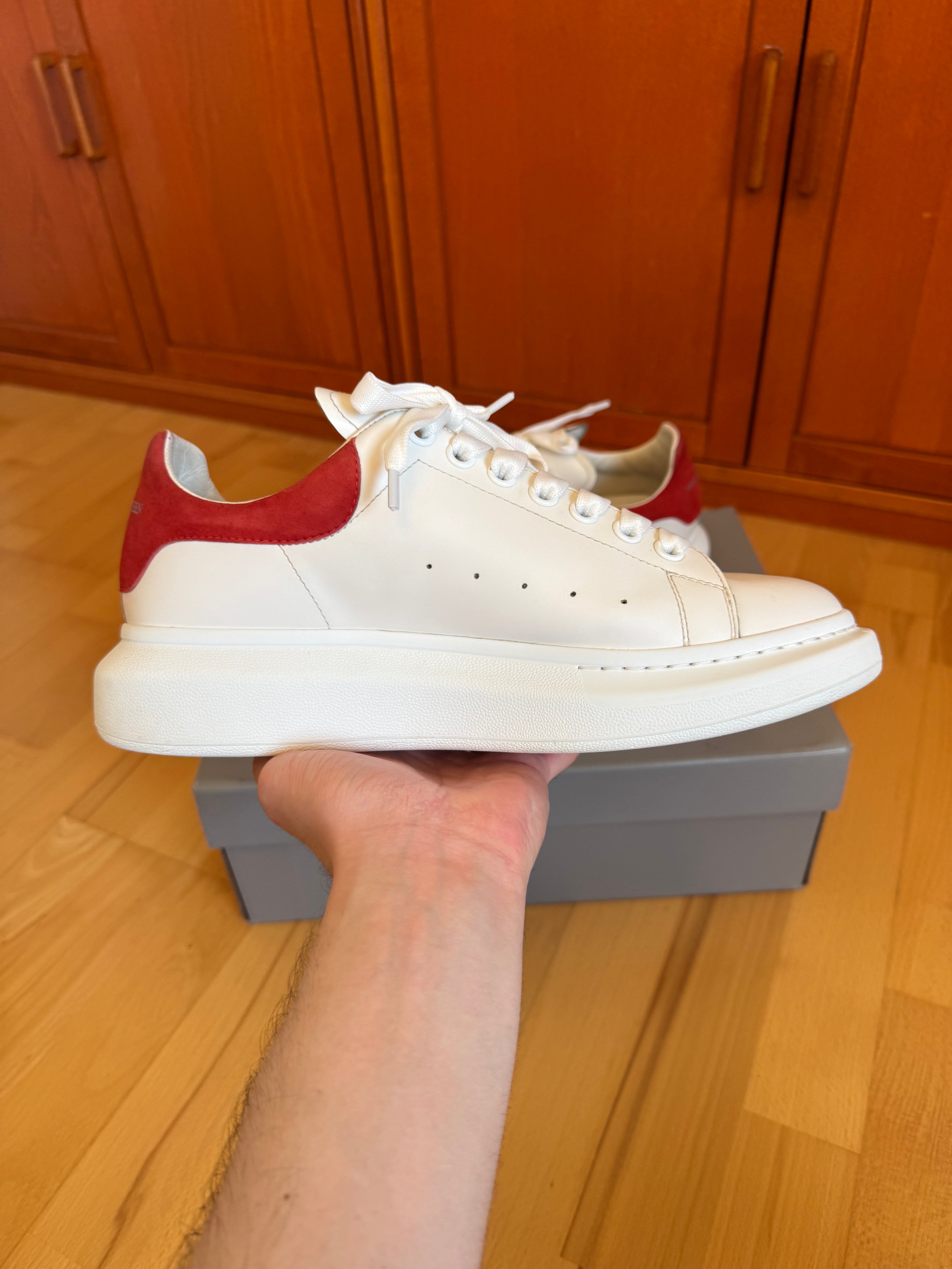 Alexander McQueen Oversize White Red Heel Suede