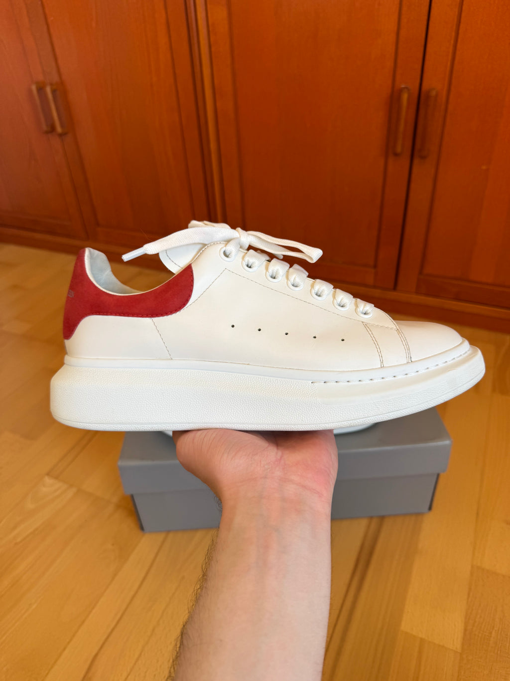Alexander McQueen Oversize White Red Heel Suede