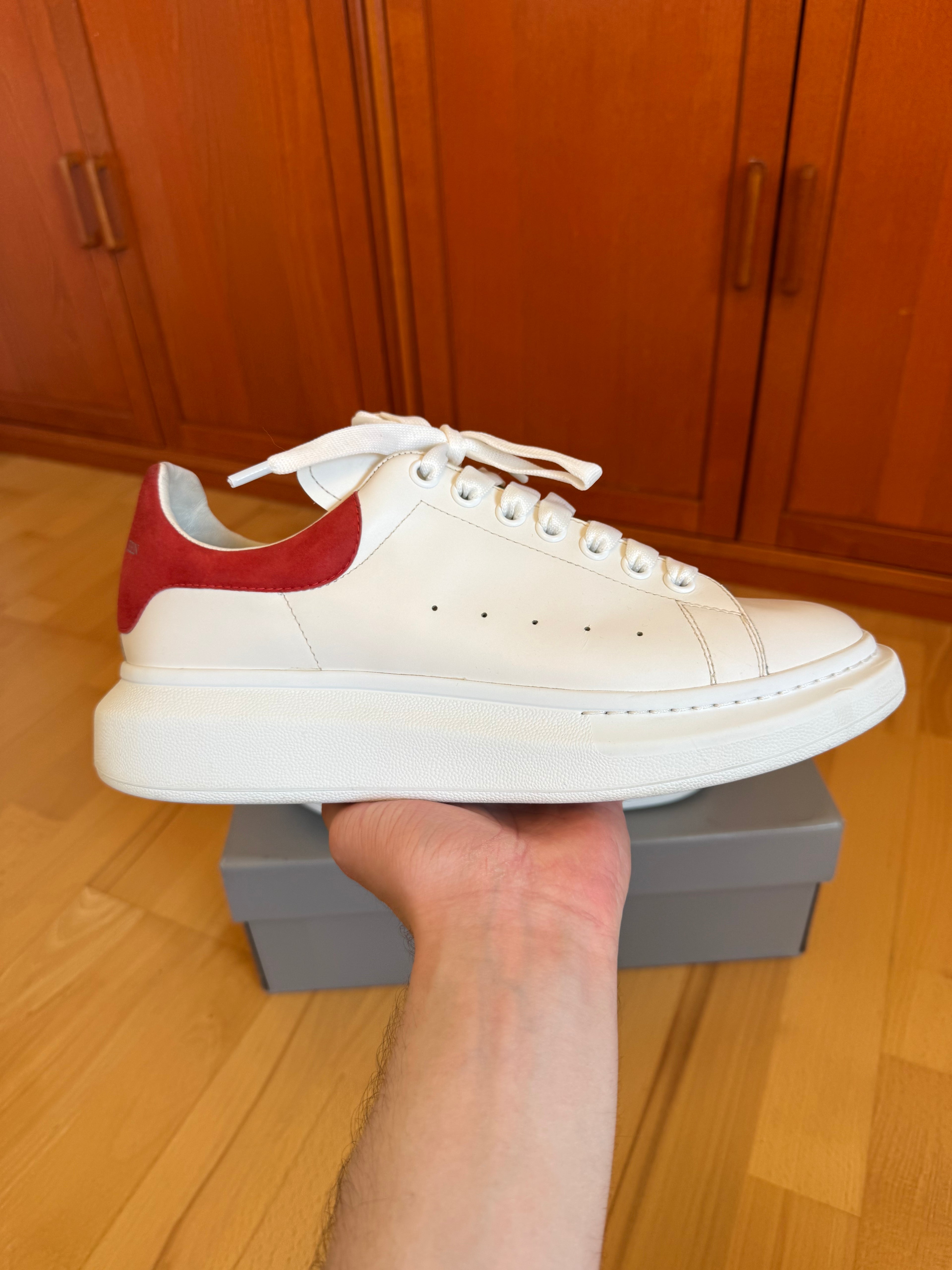 Alexander McQueen Oversize White Red Heel Suede