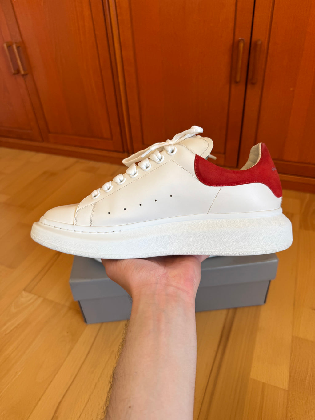 Alexander McQueen Oversize White Red Heel Suede