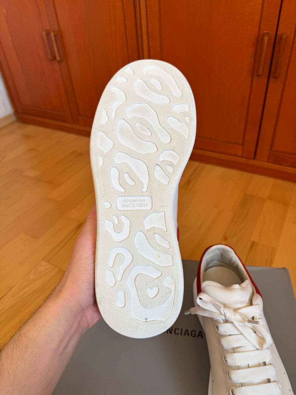 Alexander McQueen Oversize White Red Heel Suede