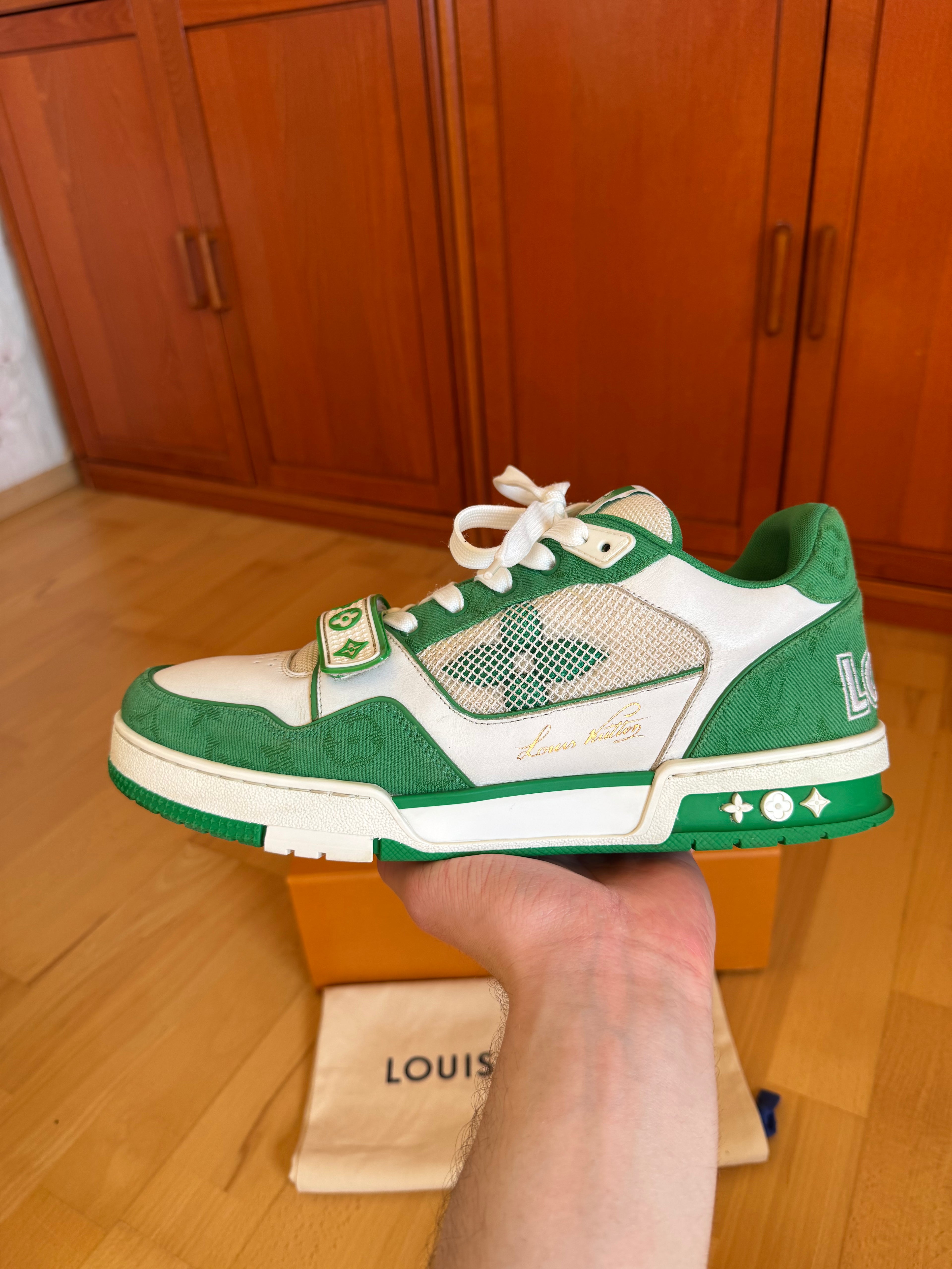 Louis Vuitton LV Trainer Velcro Strap Green Denim