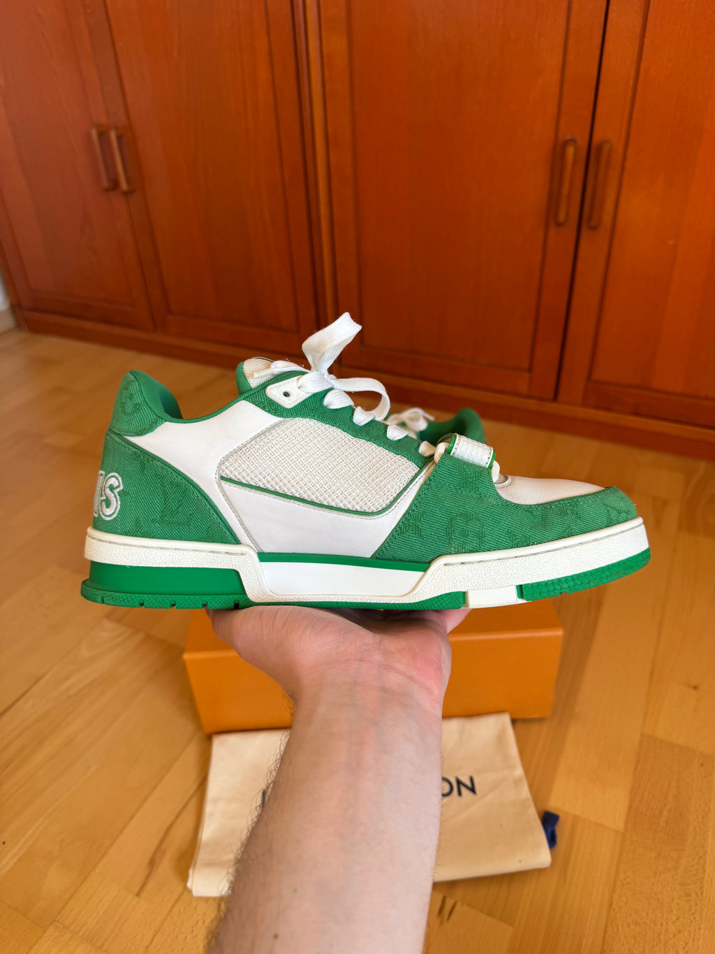 Louis Vuitton LV Trainer Velcro Strap Green Denim
