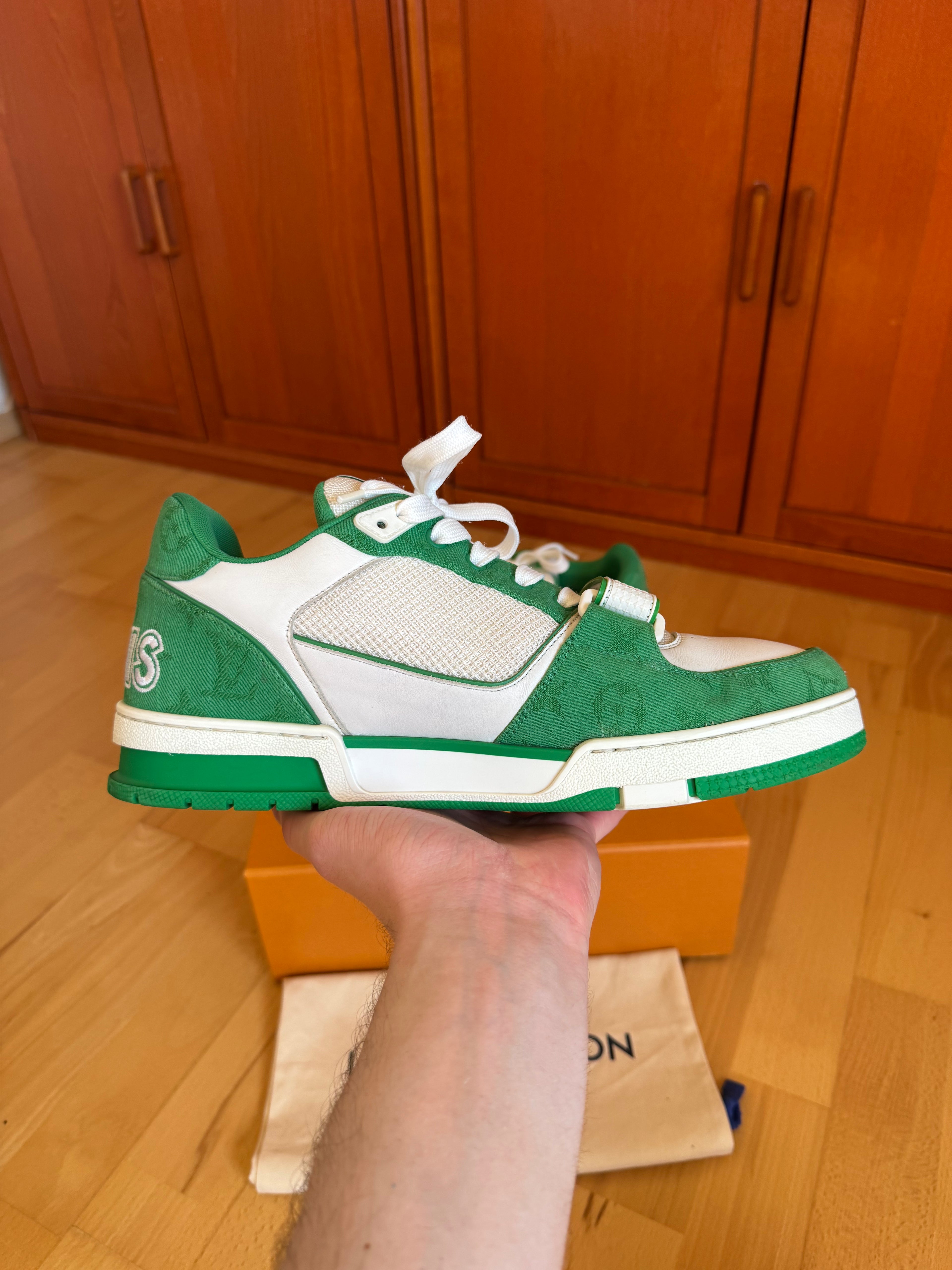 Louis Vuitton LV Trainer Velcro Strap Green Denim