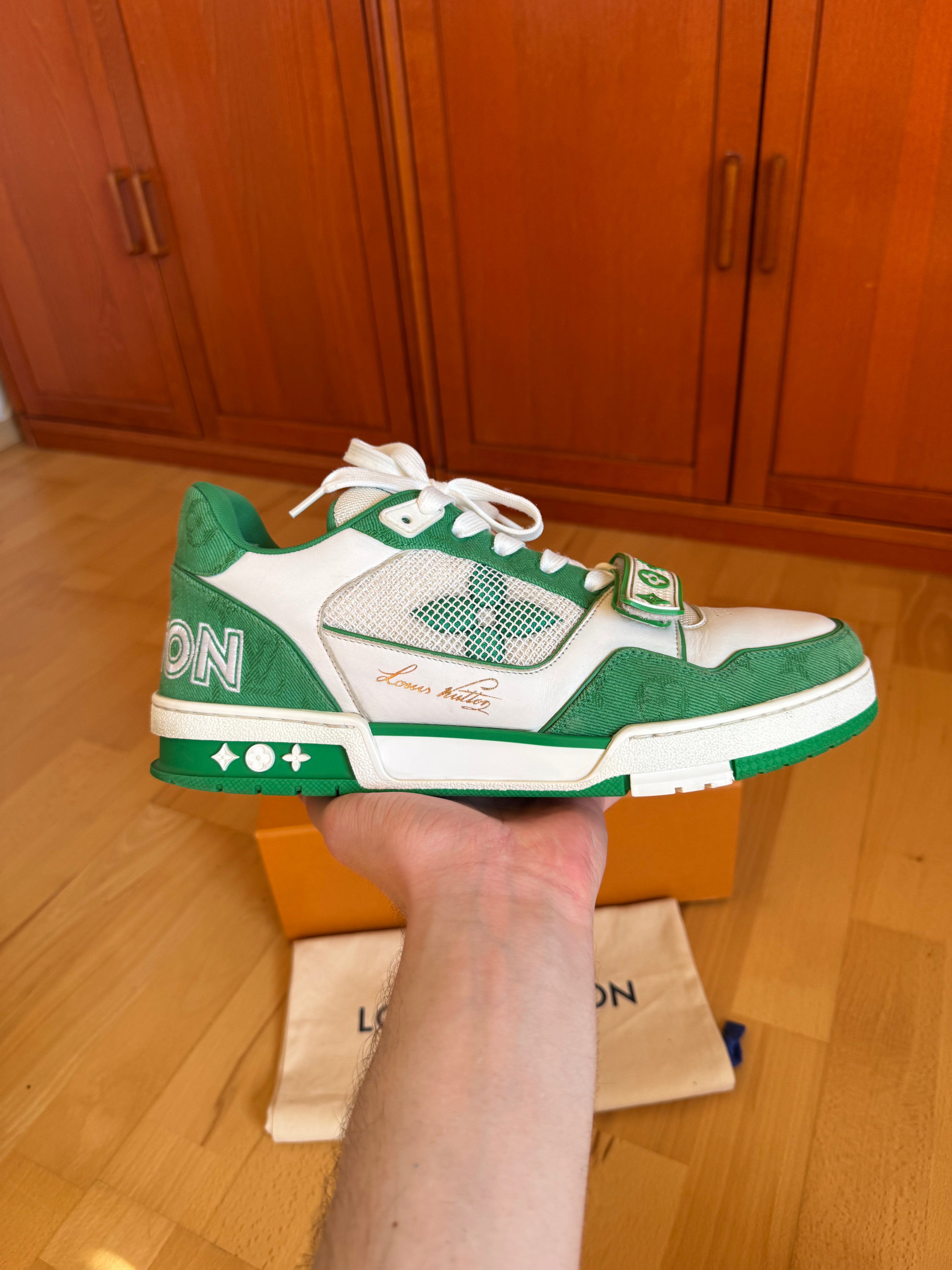 Louis Vuitton LV Trainer Velcro Strap Green Denim