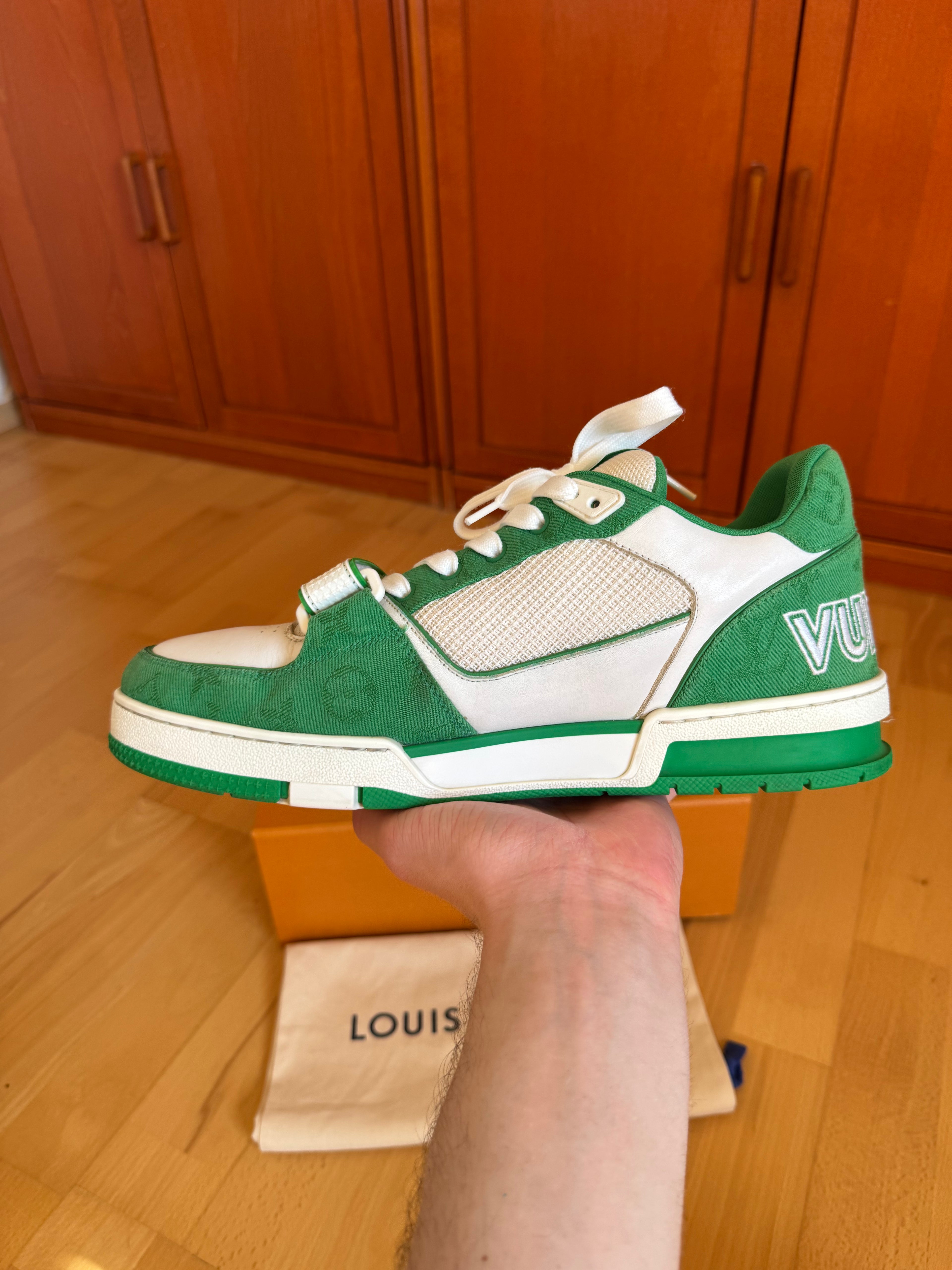 Louis Vuitton LV Trainer Velcro Strap Green Denim