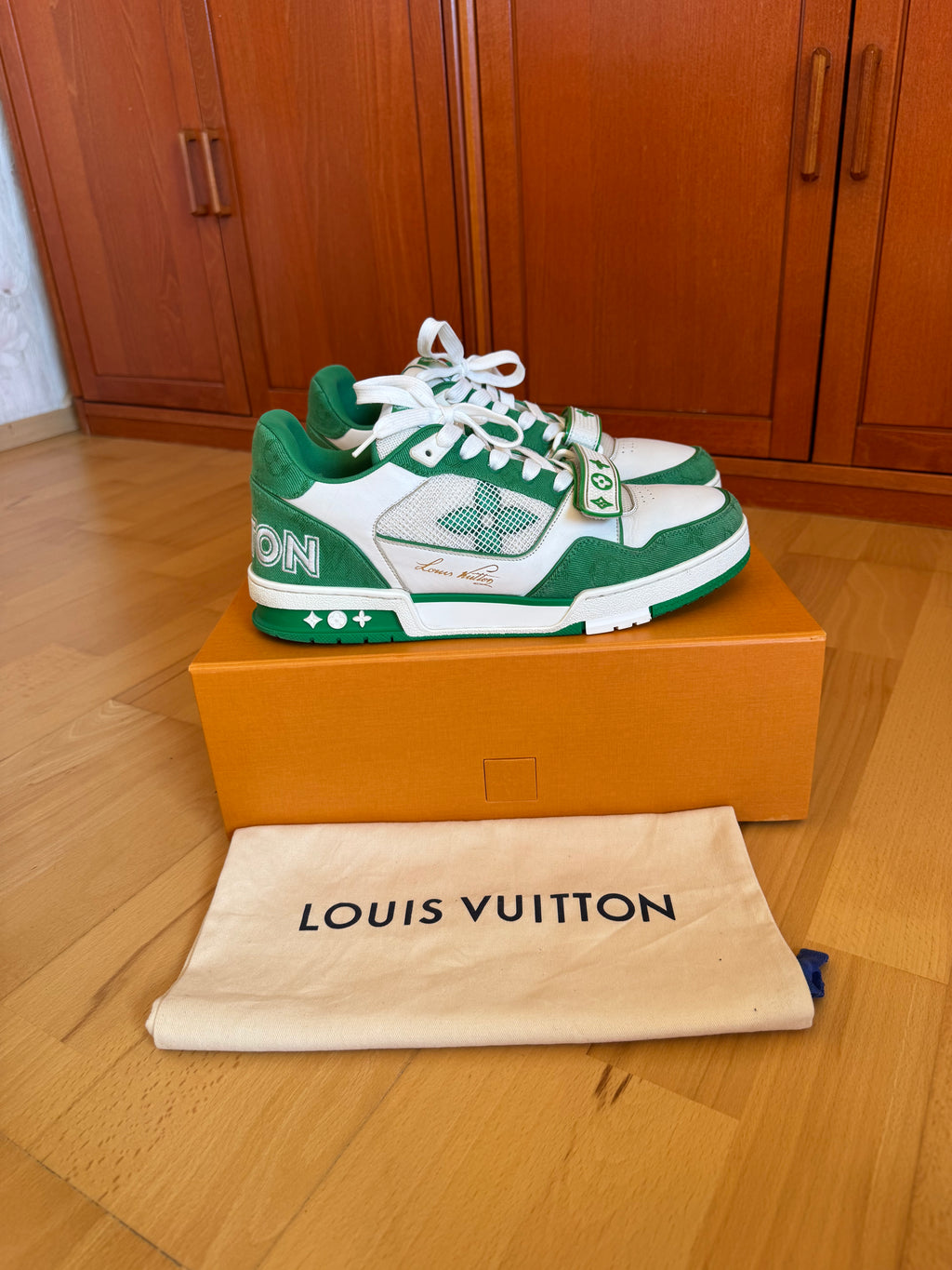 Louis Vuitton LV Trainer Velcro Strap Green Denim