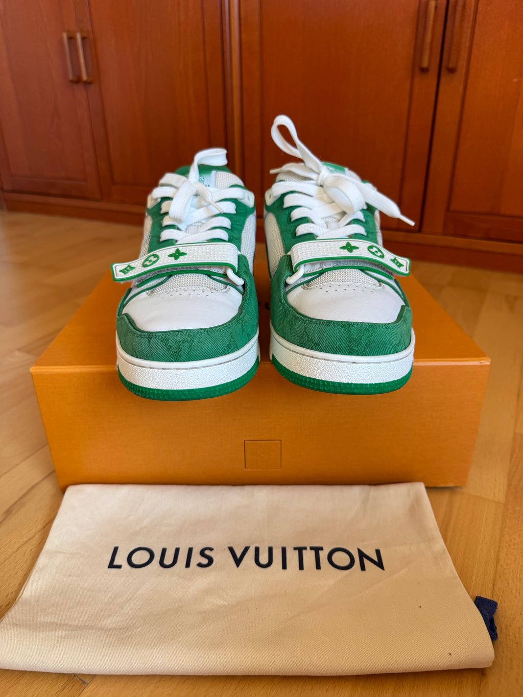 Louis Vuitton LV Trainer Velcro Strap Green Denim
