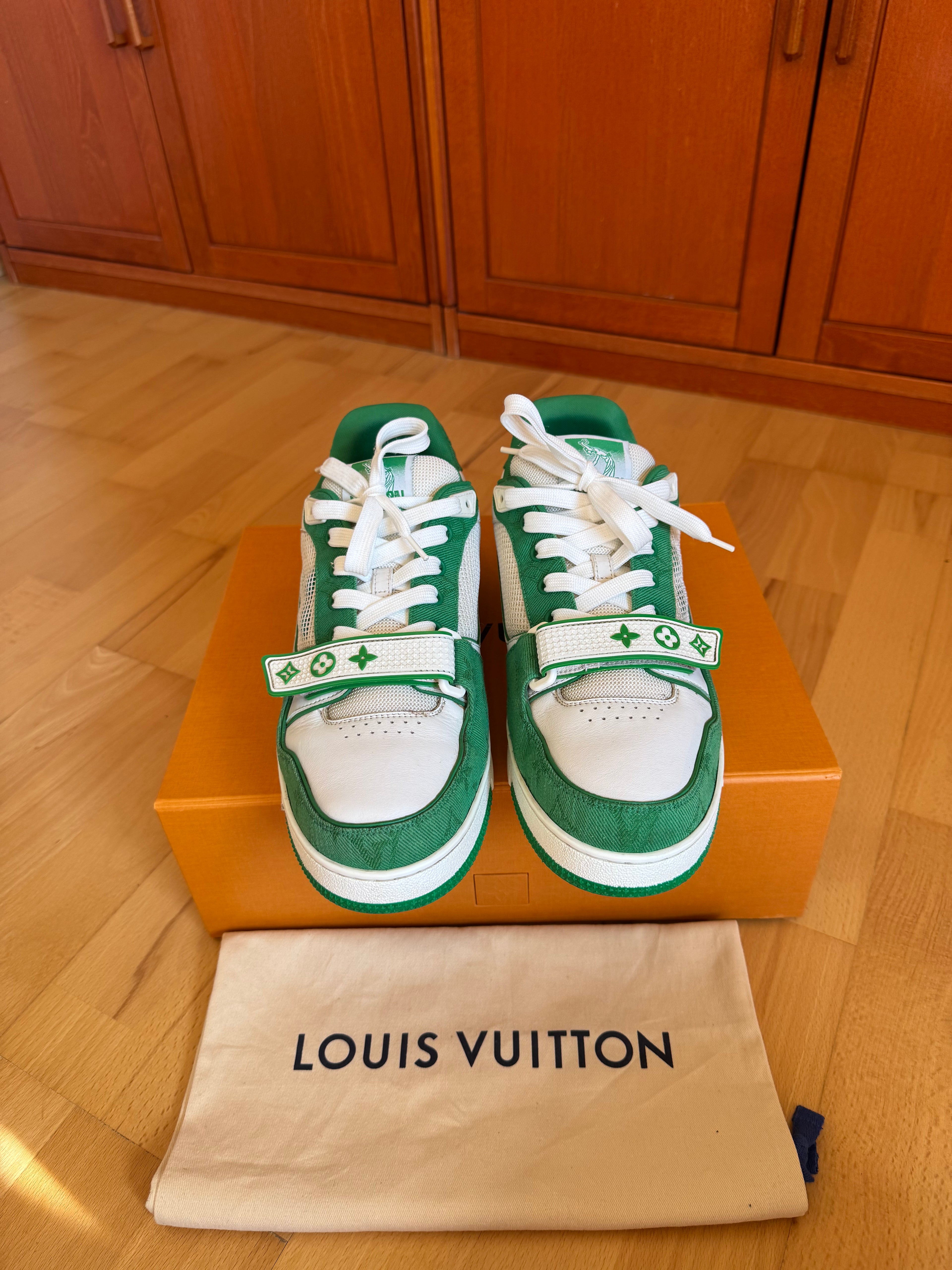 Louis Vuitton LV Trainer Velcro Strap Green Denim