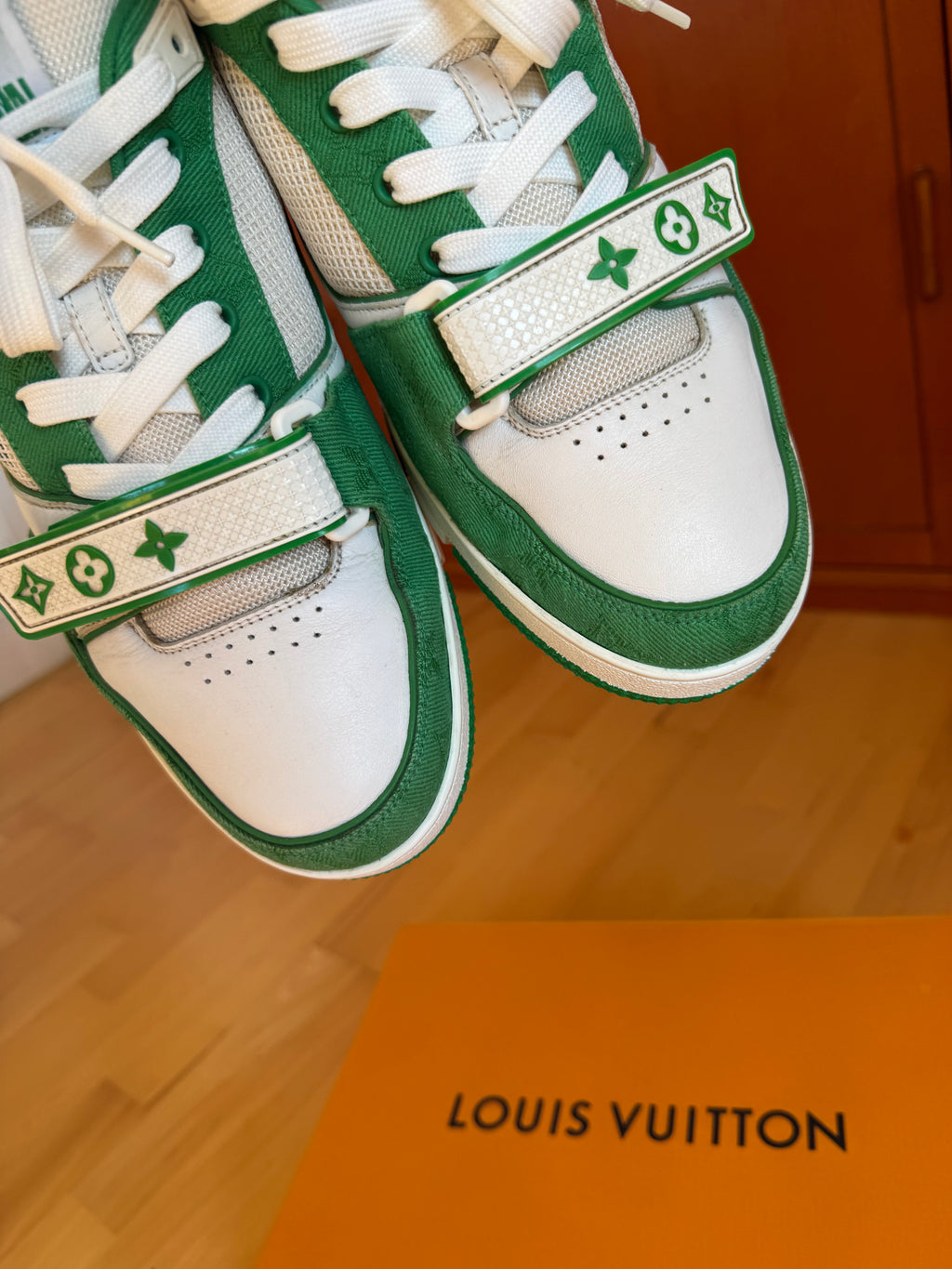 Louis Vuitton LV Trainer Velcro Strap Green Denim