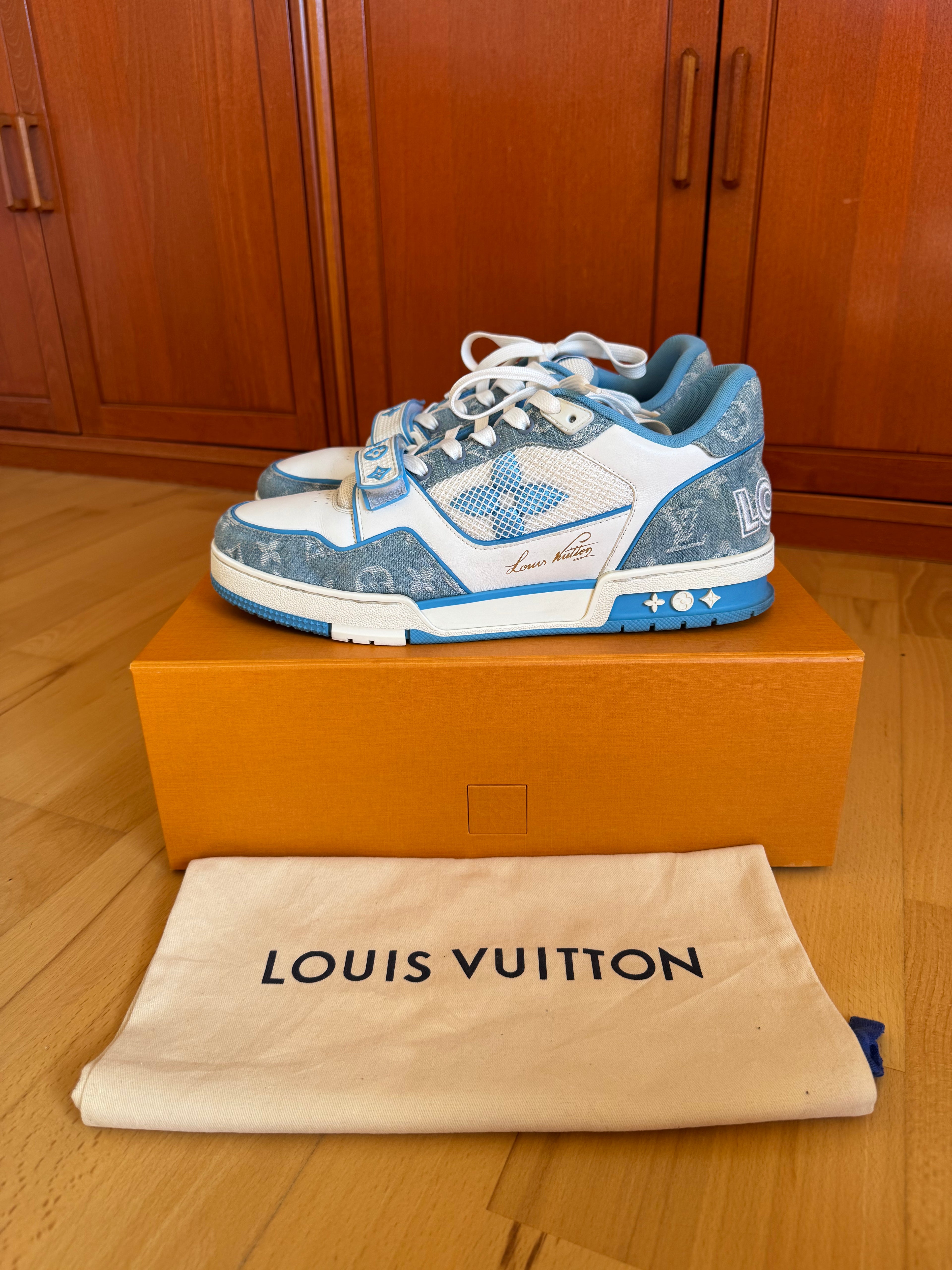 Louis Vuitton LV Trainer Velcro Strap Blue Denim