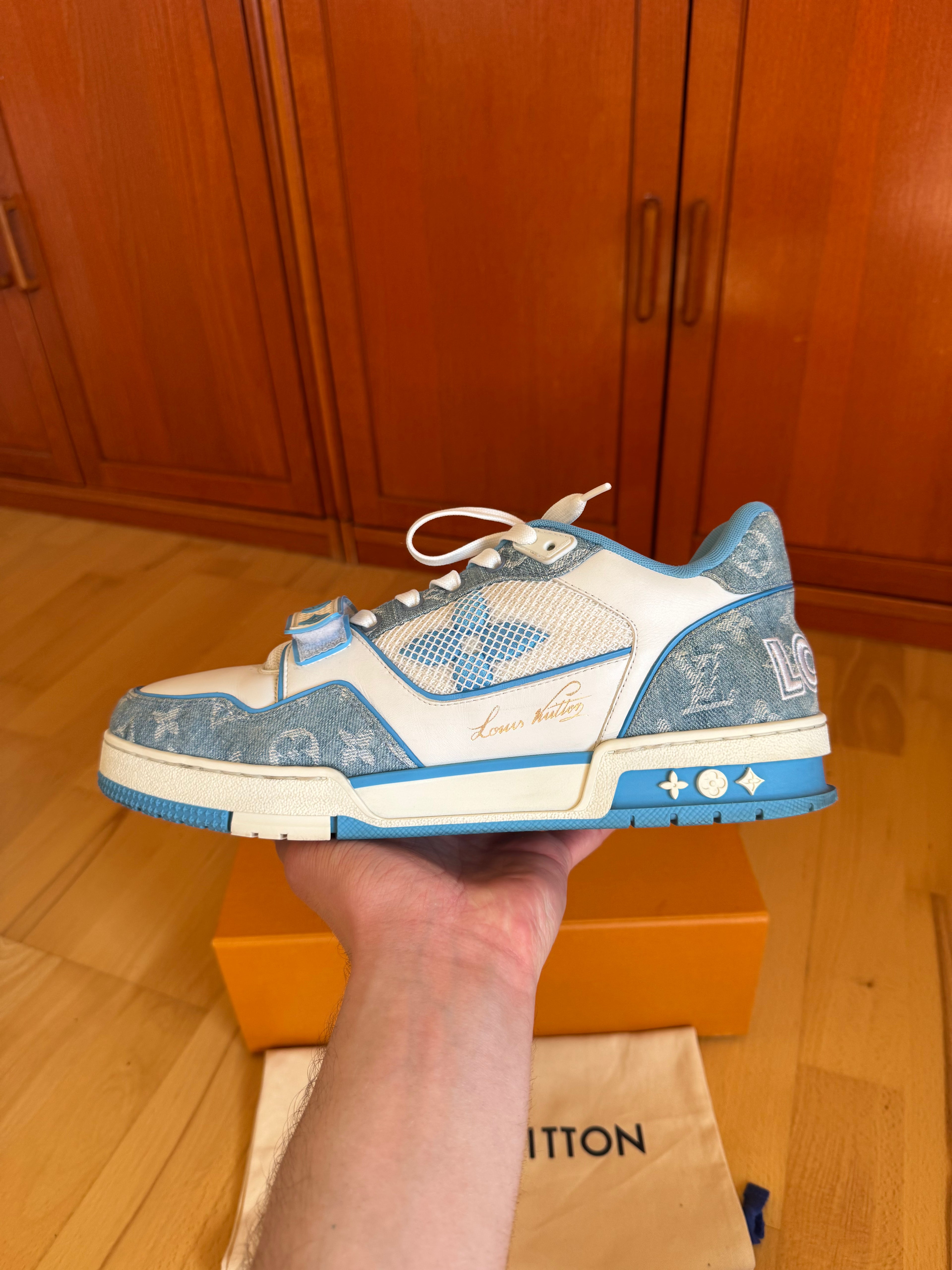 Louis Vuitton LV Trainer Velcro Strap Blue Denim