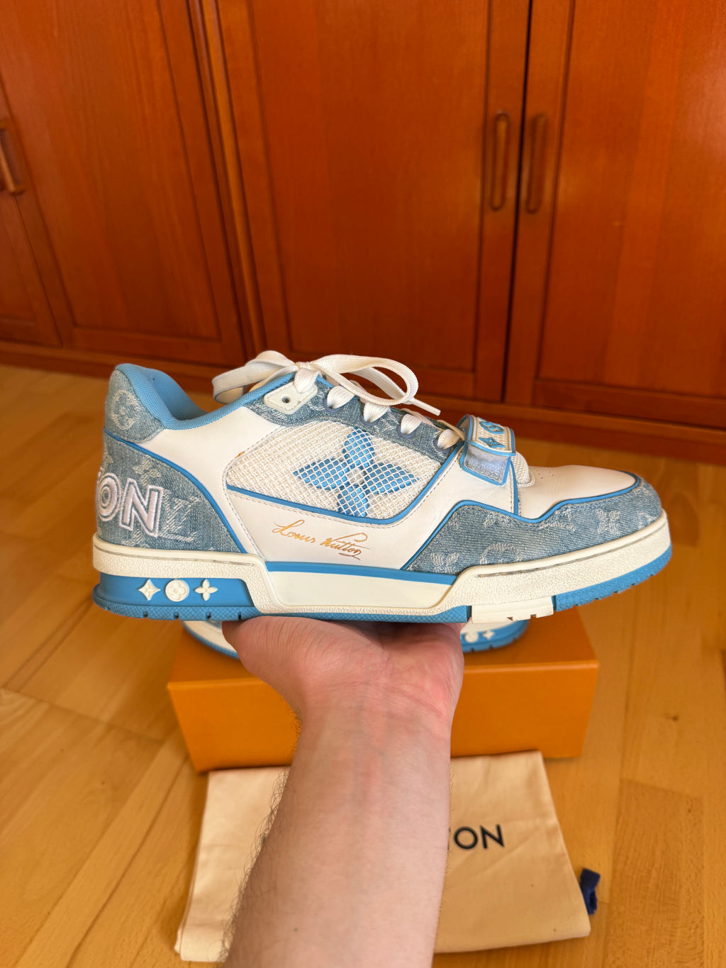 Louis Vuitton LV Trainer Velcro Strap Blue Denim