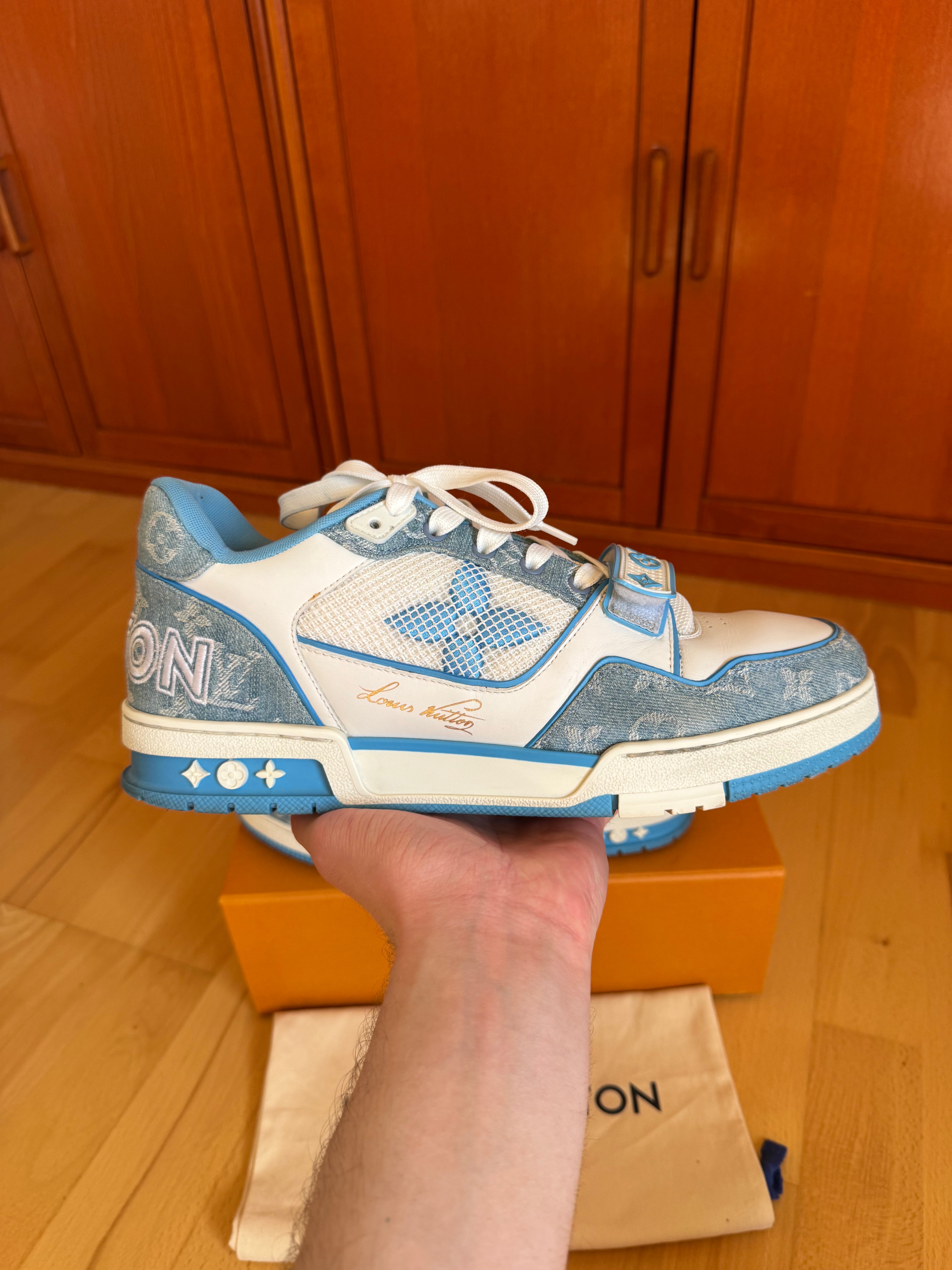 Louis Vuitton LV Trainer Velcro Strap Blue Denim