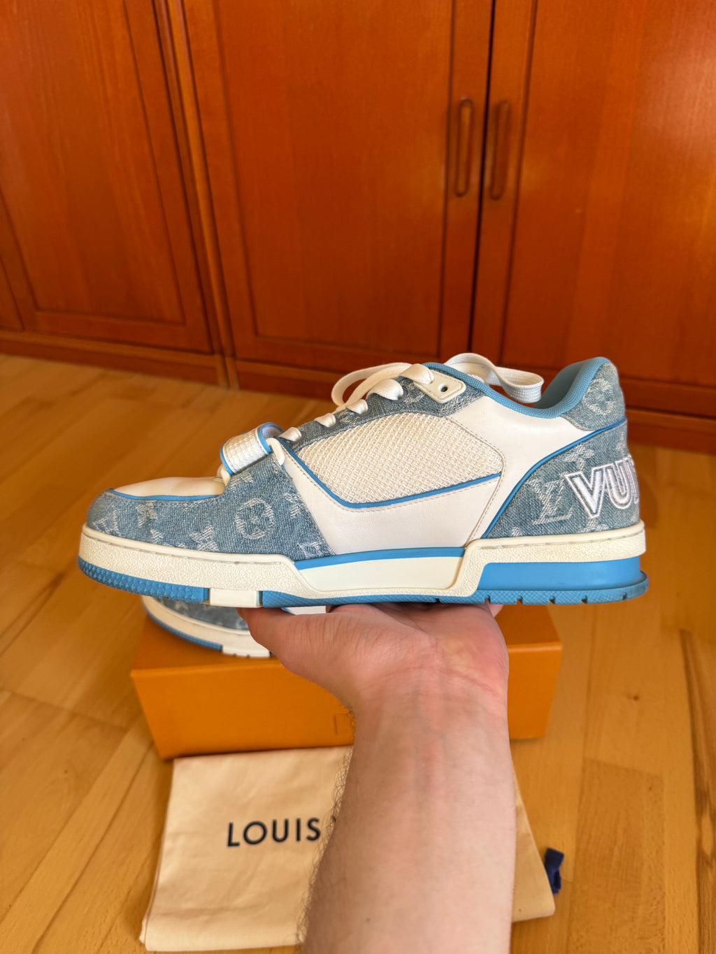 Louis Vuitton LV Trainer Velcro Strap Blue Denim