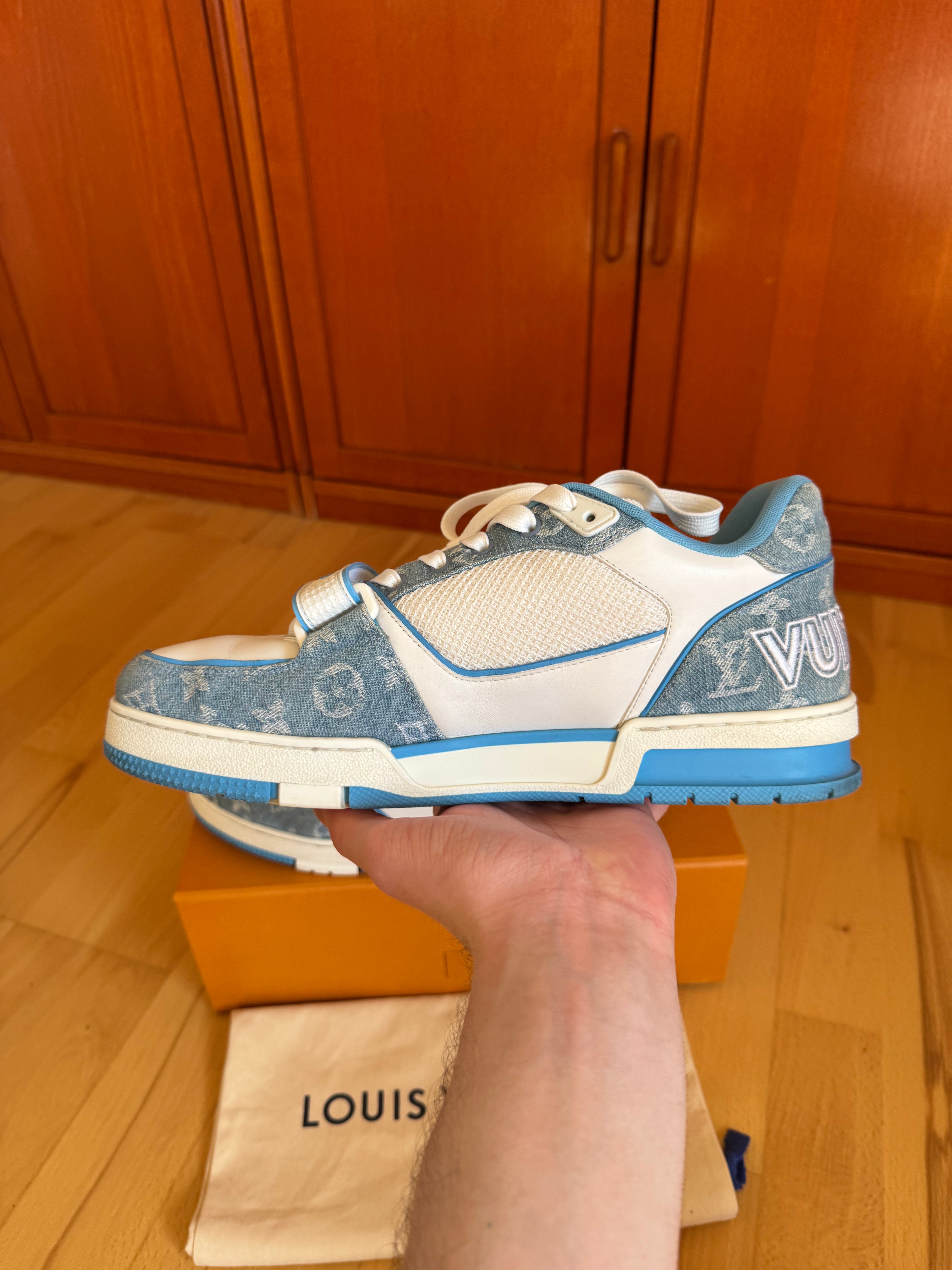 Louis Vuitton LV Trainer Velcro Strap Blue Denim
