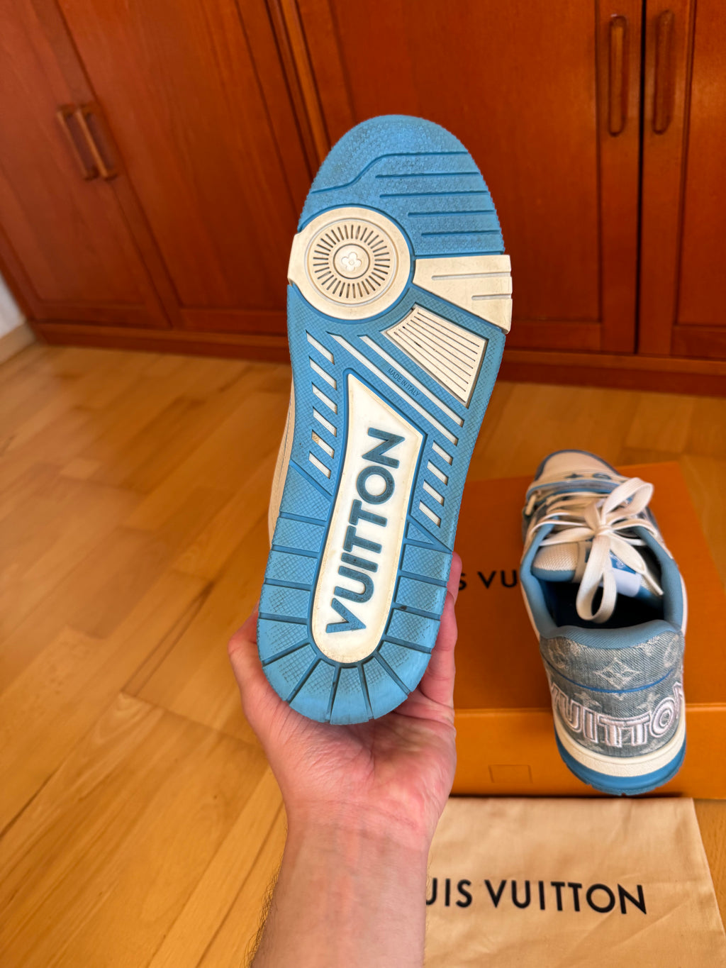 Louis Vuitton LV Trainer Velcro Strap Blue Denim