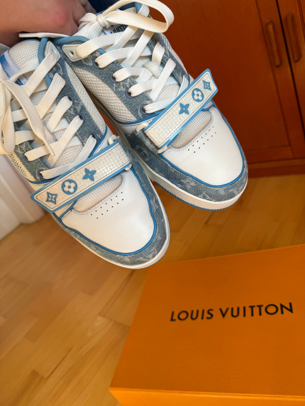 Louis Vuitton LV Trainer Velcro Strap Blue Denim