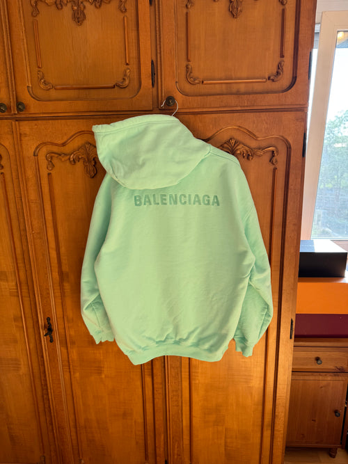 Balenciaga Embroidered Text Logo Hoodie Mint