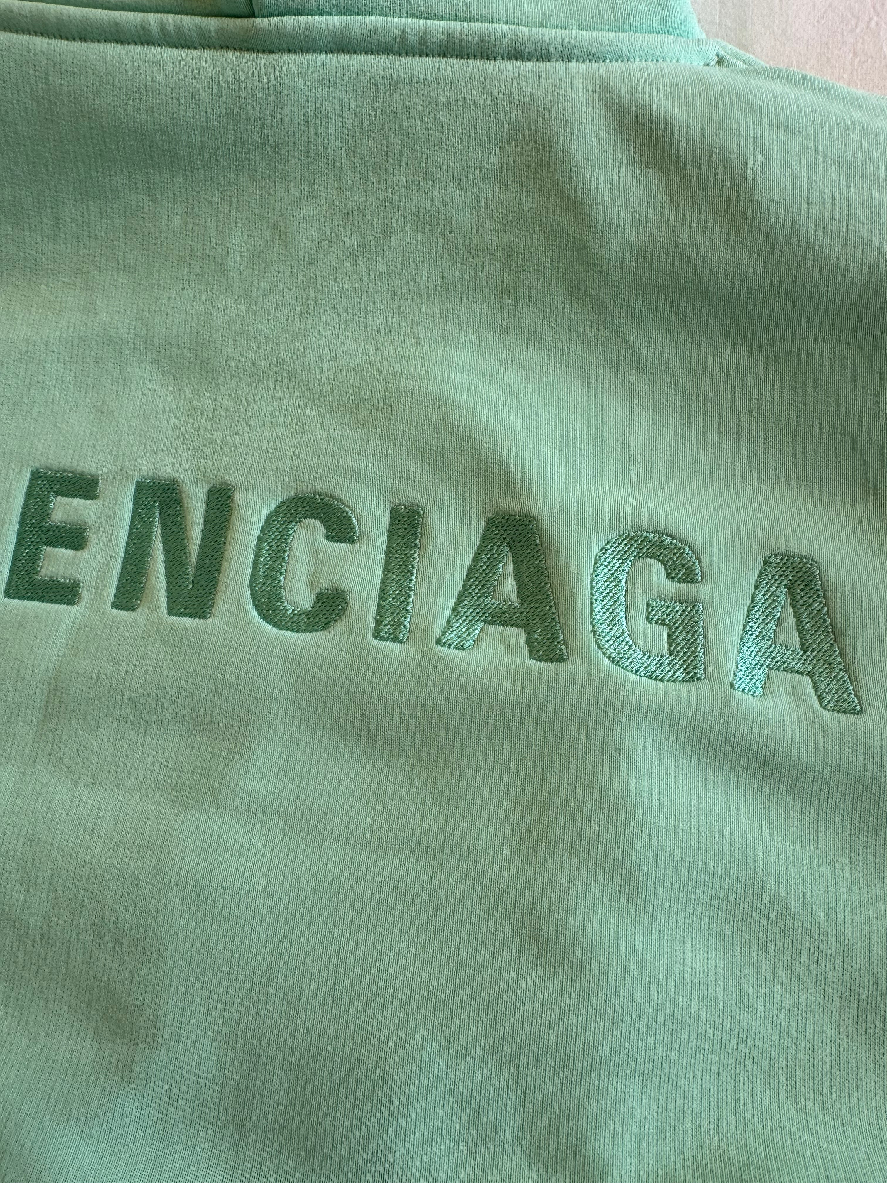 Balenciaga Embroidered Text Logo Hoodie Mint