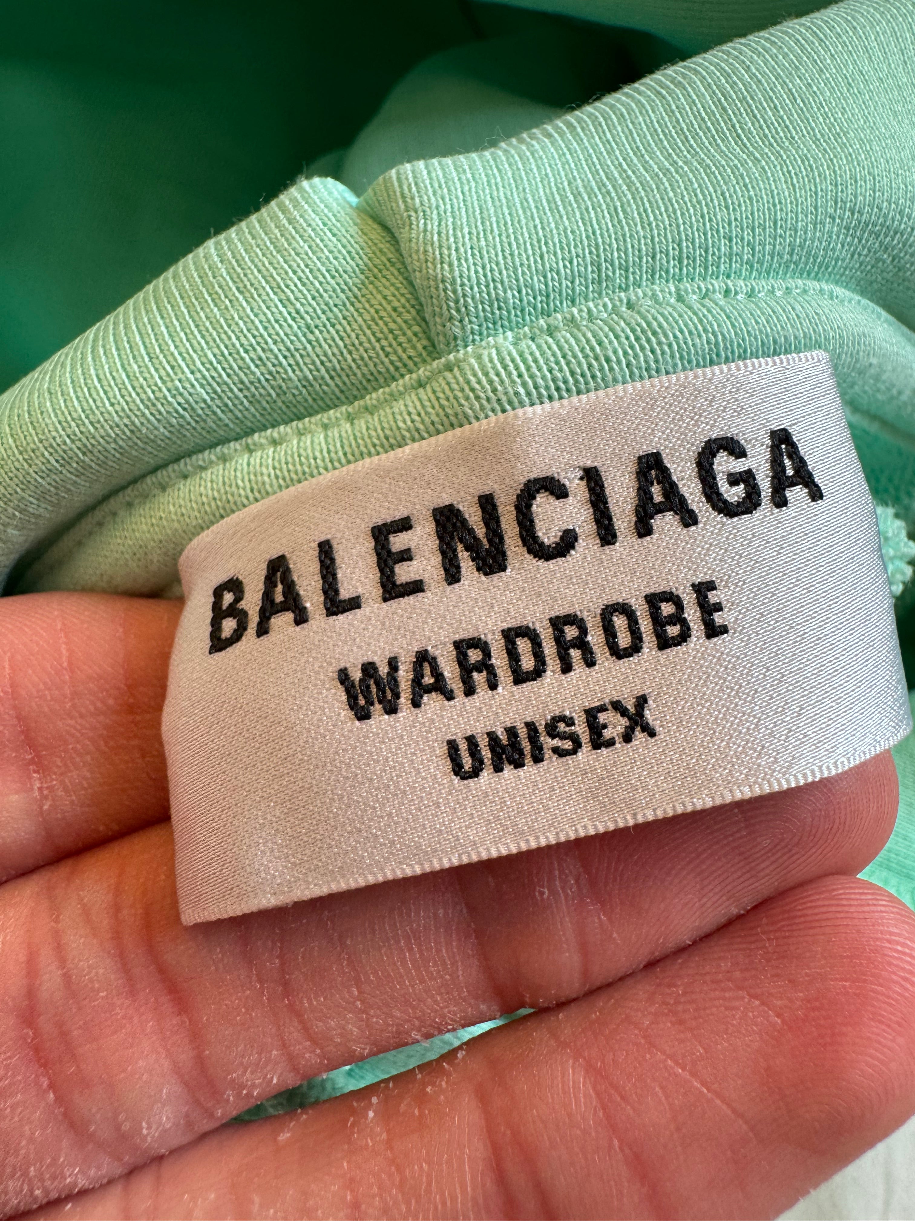 Balenciaga Embroidered Text Logo Hoodie Mint