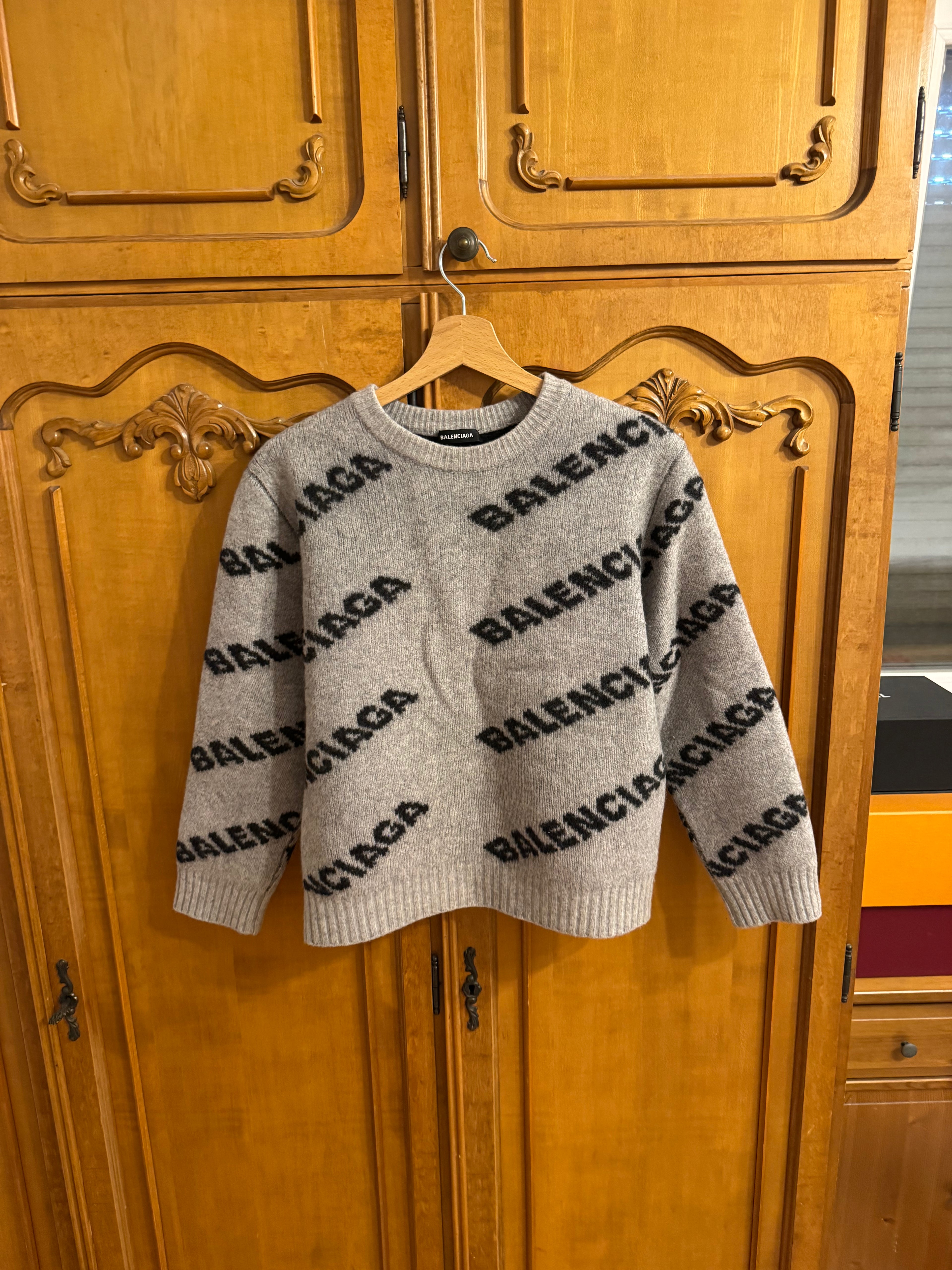 Balenciaga All-Over Monogram Grey Knitwear