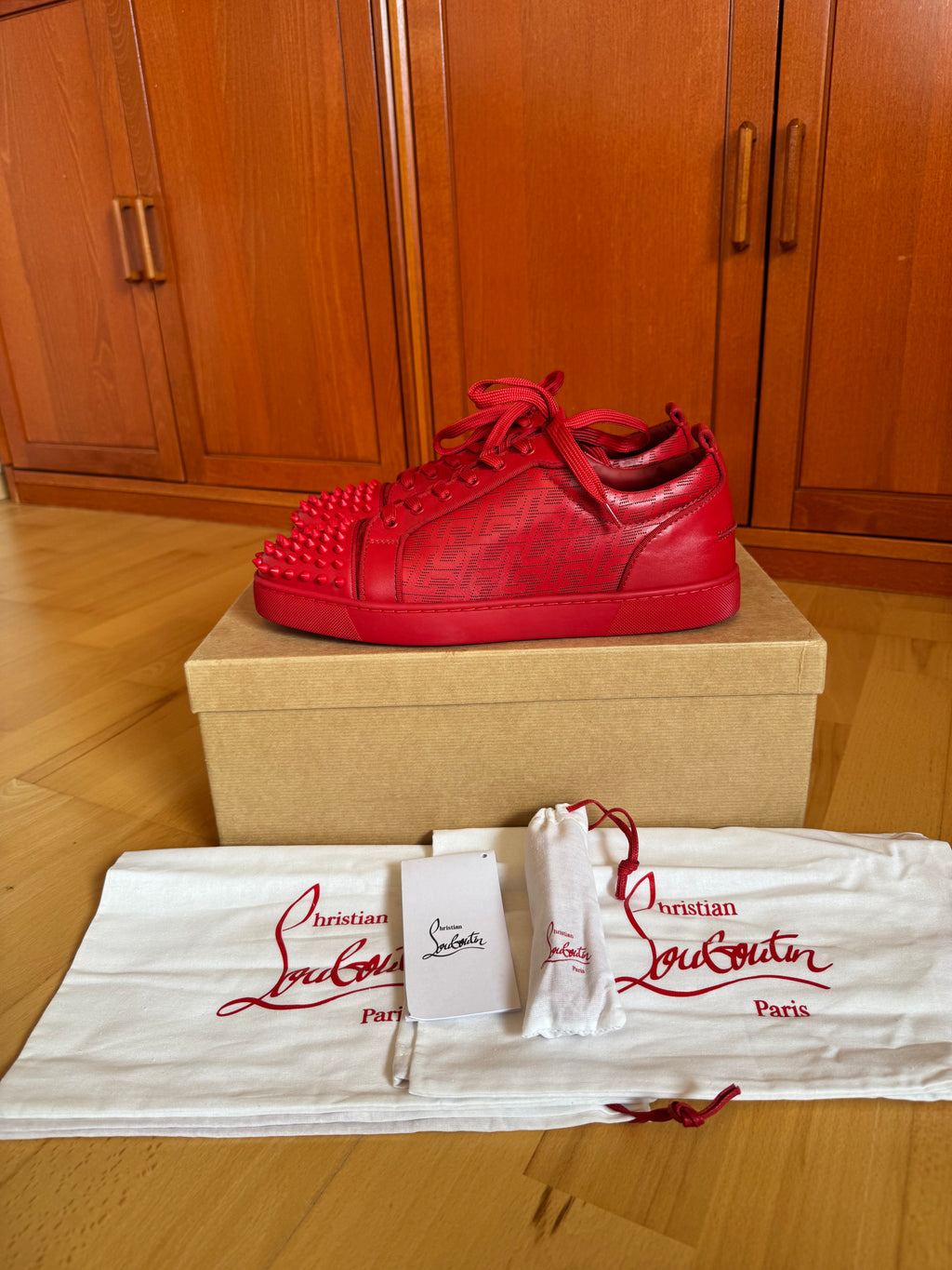 Christian Louboutin Louis Junior Spikes Red CL Pattern