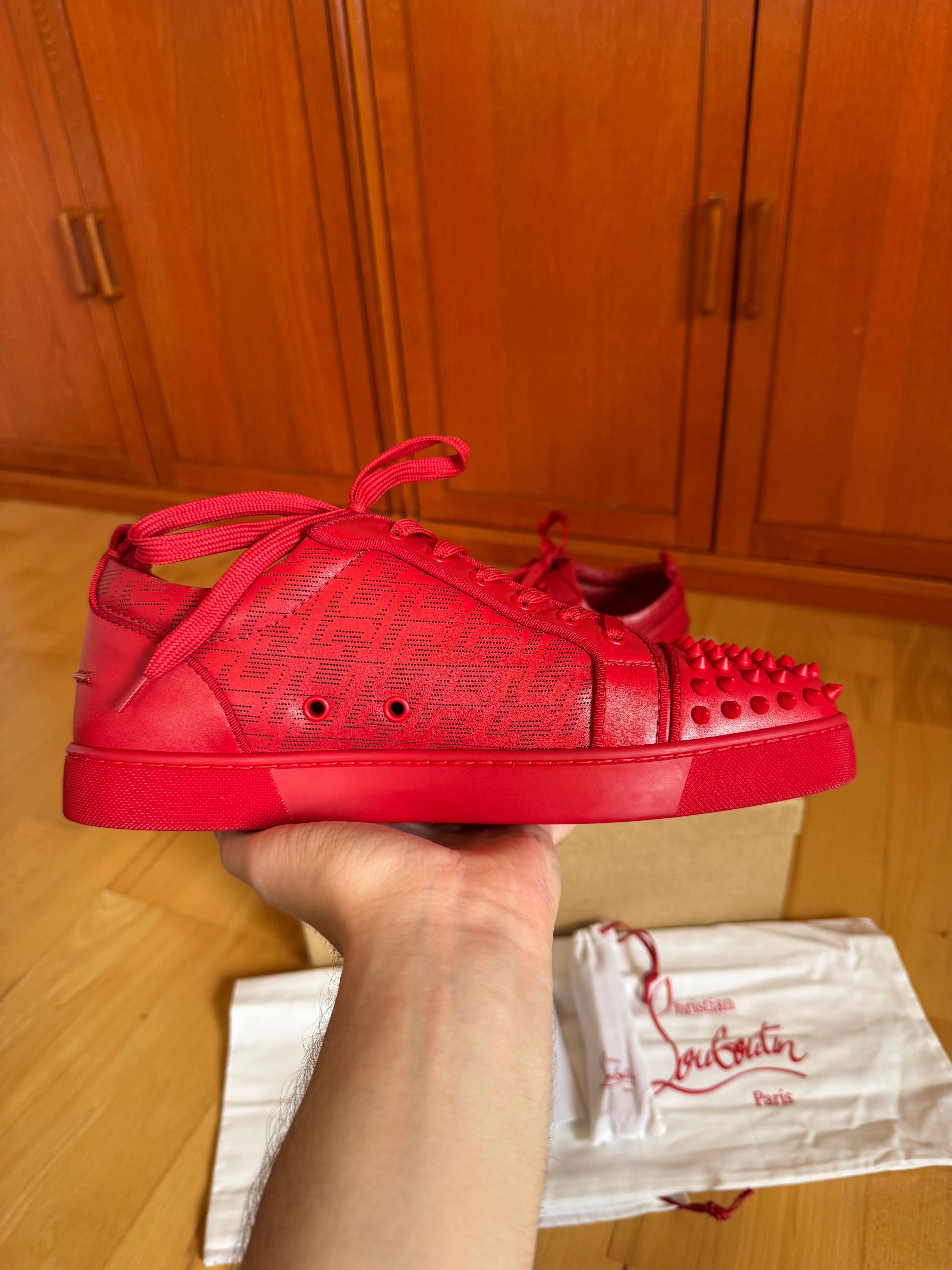 Christian Louboutin Louis Junior Spikes Red CL Pattern