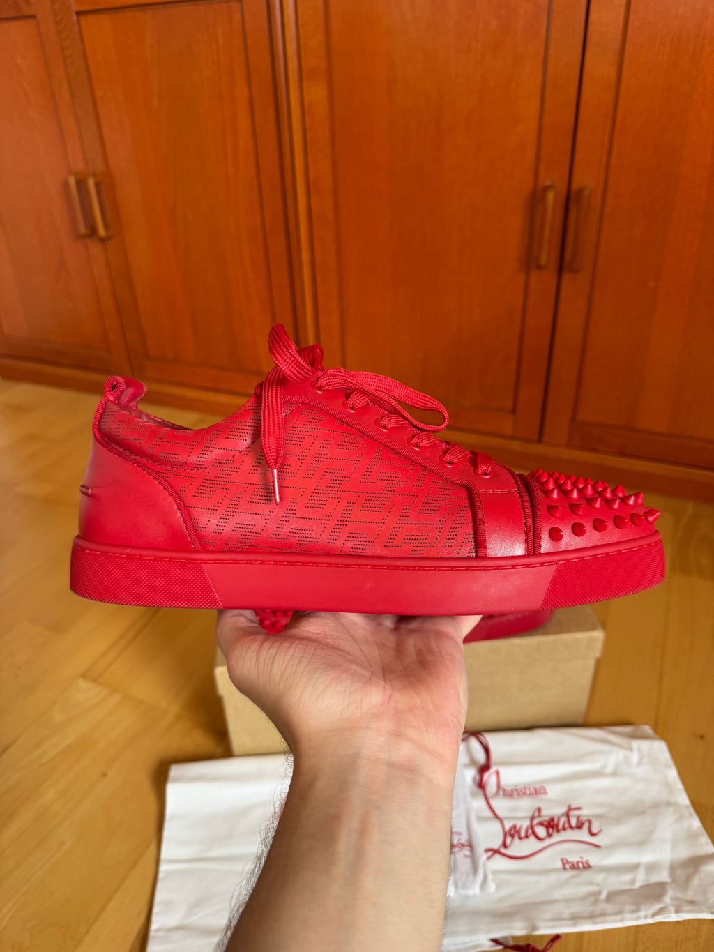 Christian Louboutin Louis Junior Spikes Red CL Pattern
