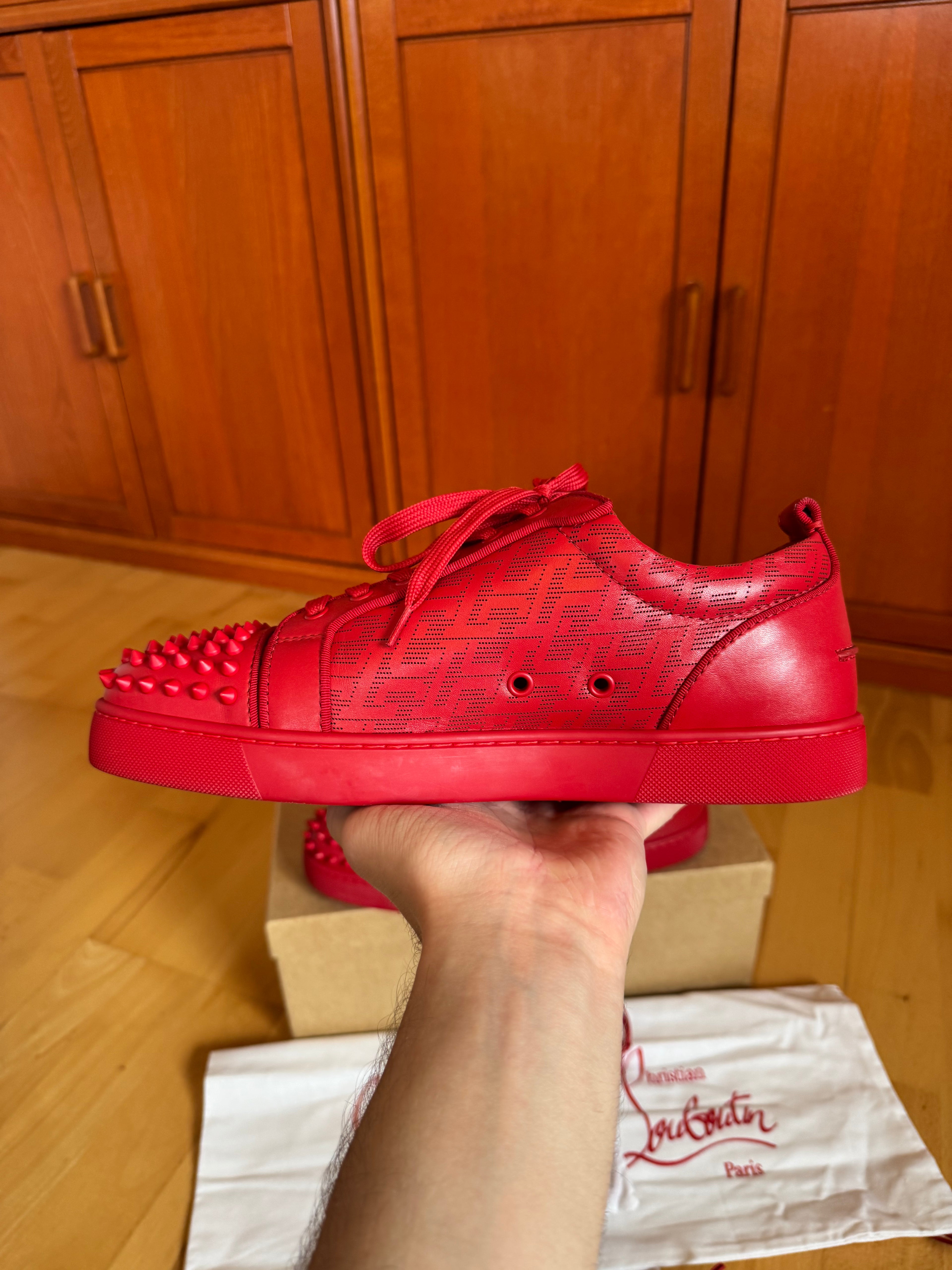 Christian Louboutin Louis Junior Spikes Red CL Pattern